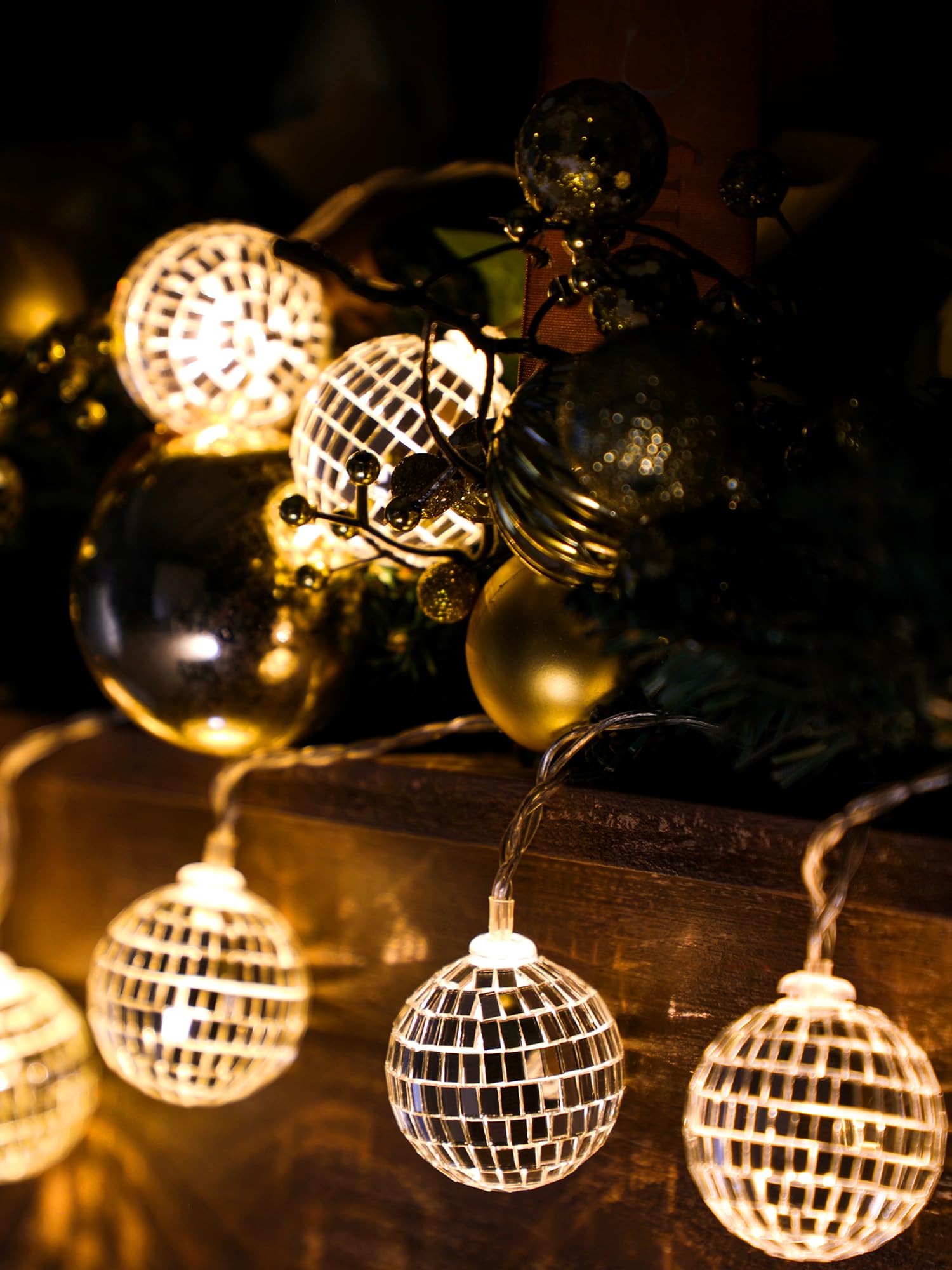 BBTO 10/20 LED Disco Ball String Lights, 1.18 Inch, Warm Silver