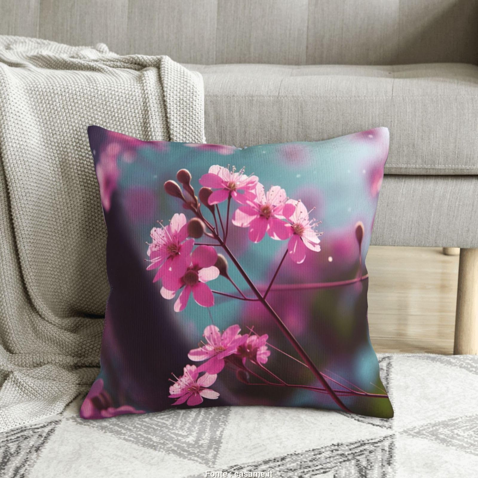 Housse de coussin velours côtelé canapé 50x50cm lot de 2 coussins décoratifs fleurs pour sofa