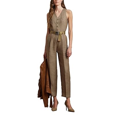 Lauren Ralph Lauren Houndstooth Belted Linen Jumpsuit Women