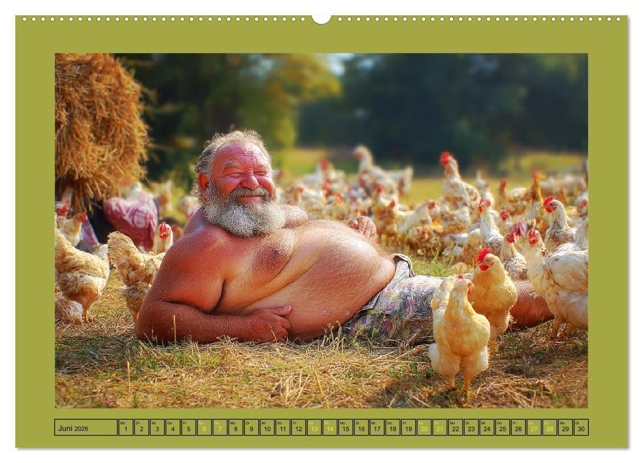 Die Hühnerhelden. Witz und Charme mit Männern, die Eier haben (hochwertiger Premium Wandkalender 2026 DIN A2 quer), Kunstdruck in Hochglanz: Die ... Männern und ihren Hühnern (CALVENDO Menschen)