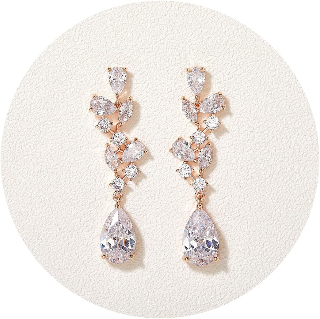 SWEEETV Bridal Wedding Earrings for Brides Bridesmaides-Marquise Teardrop Earrings for Women, Cubic Zirconia Drop and Dangle Earrings for Prom or Pageant,Jewelry