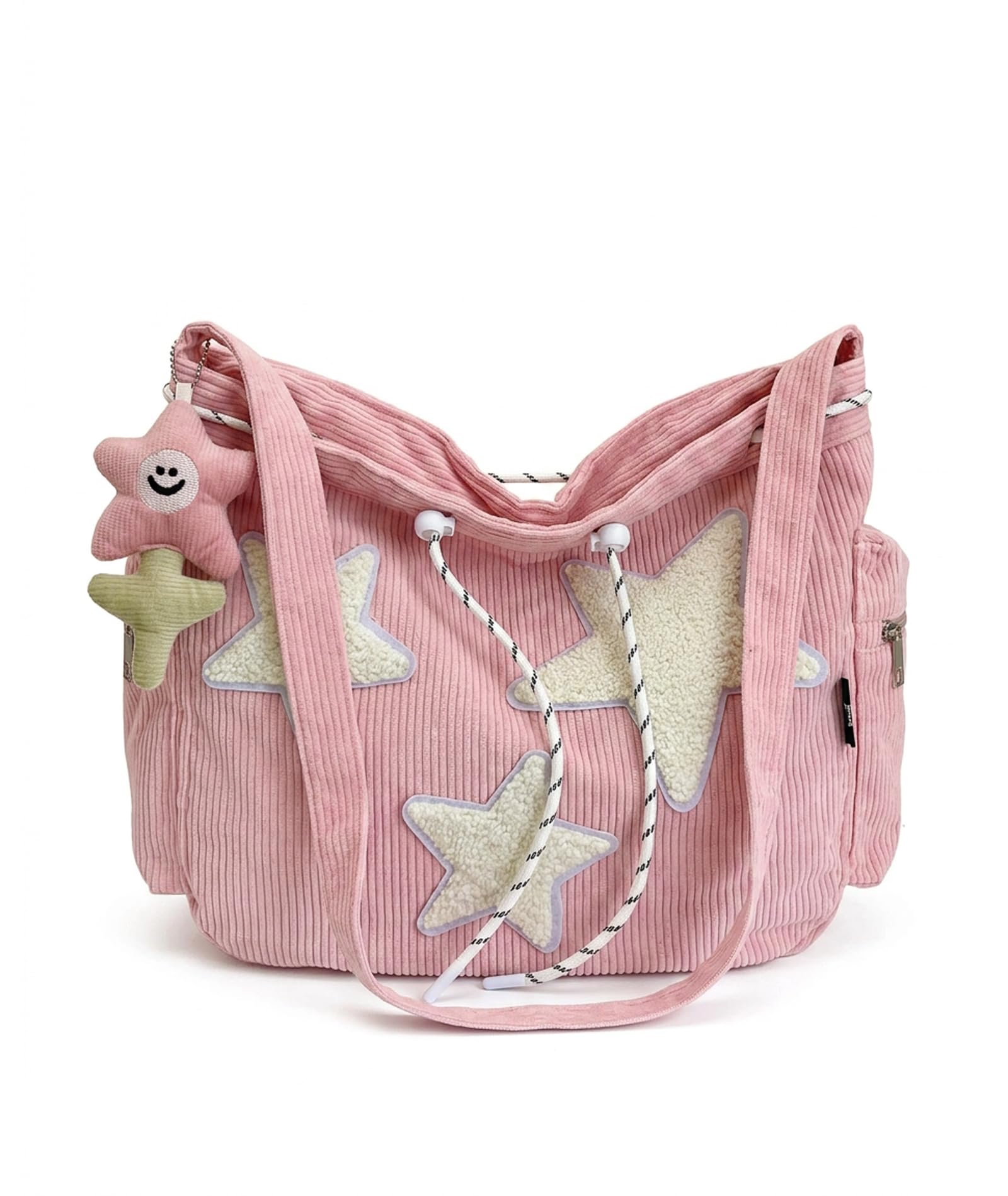 Cute Tote Bag for Women, Cotton Handbags for College Girls, Canvas Tote Bag for Daily Commute and Work, Star Design Corduroy Shoulder Bag with Multiple Pockets-image-7