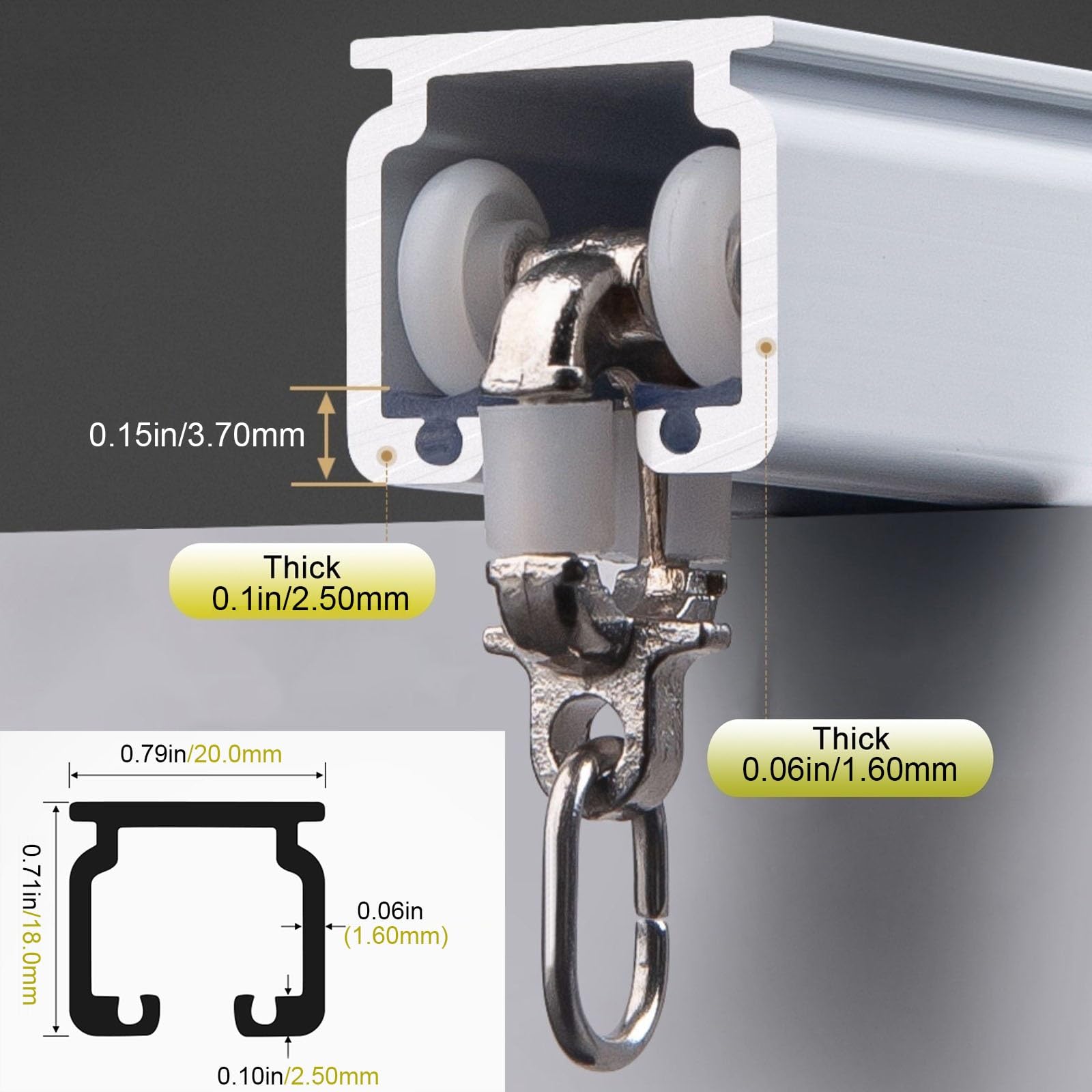Système de rails de rideaux en aluminium pour montage au plafond ou au mur – Rail blanc de 135 cm pour fenêtres, séparateur de pièce, rideaux avec glissières – Idéal pour chambre à coucher