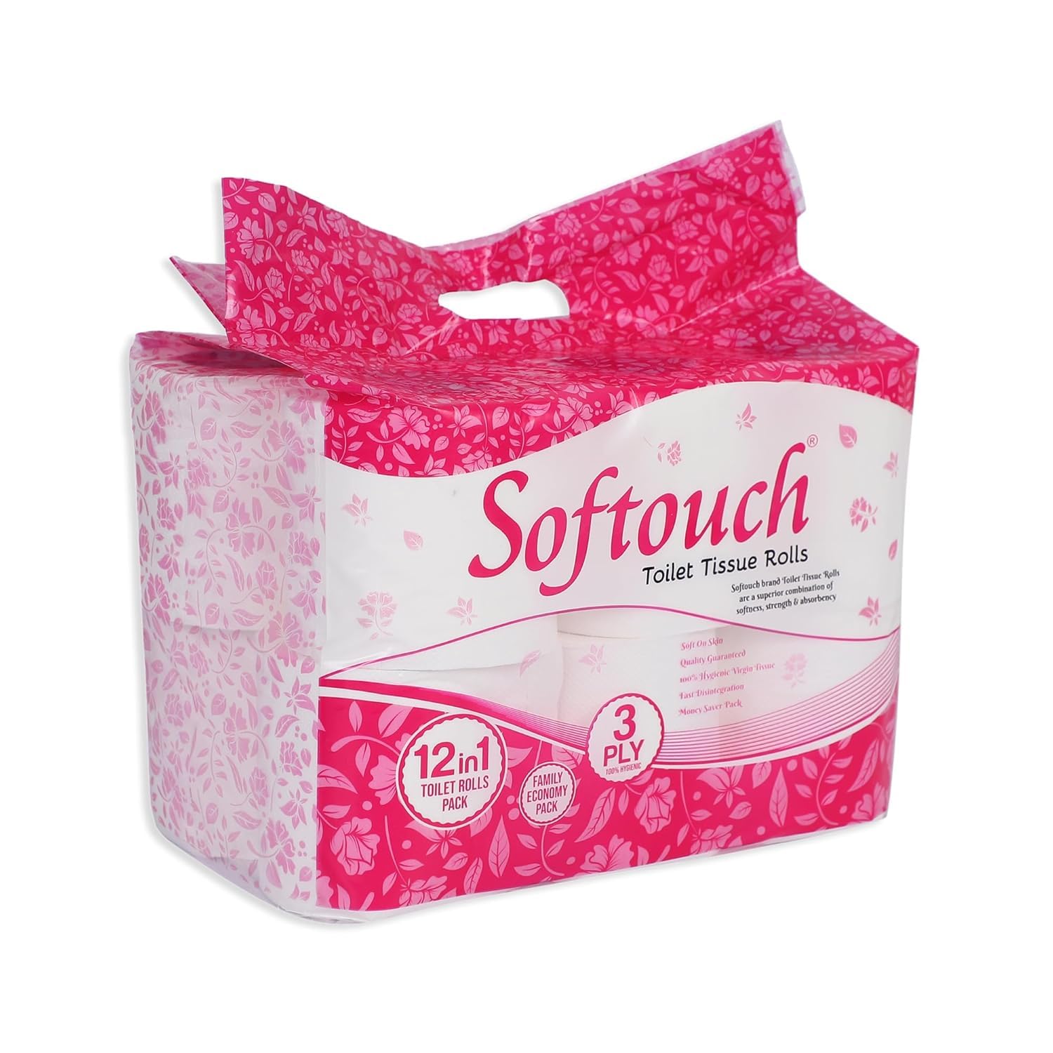 Softouch 3 Ply Toilet Paper Tissue Roll Pack of 12-100% Virgin Paper Safe and hygienic choice for your family