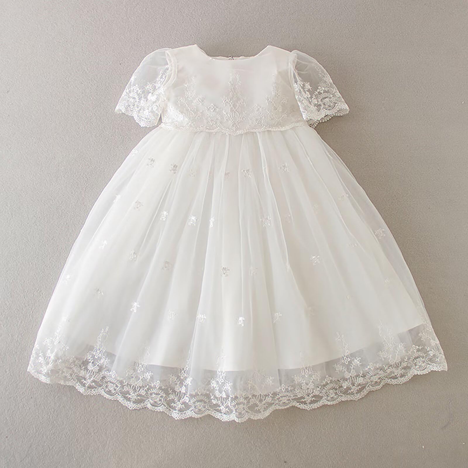 Robe de Baptême pour Bébé Fille Longue Robe de Bénédiction Blanc Mariage Formel Robes pour nouveau-né