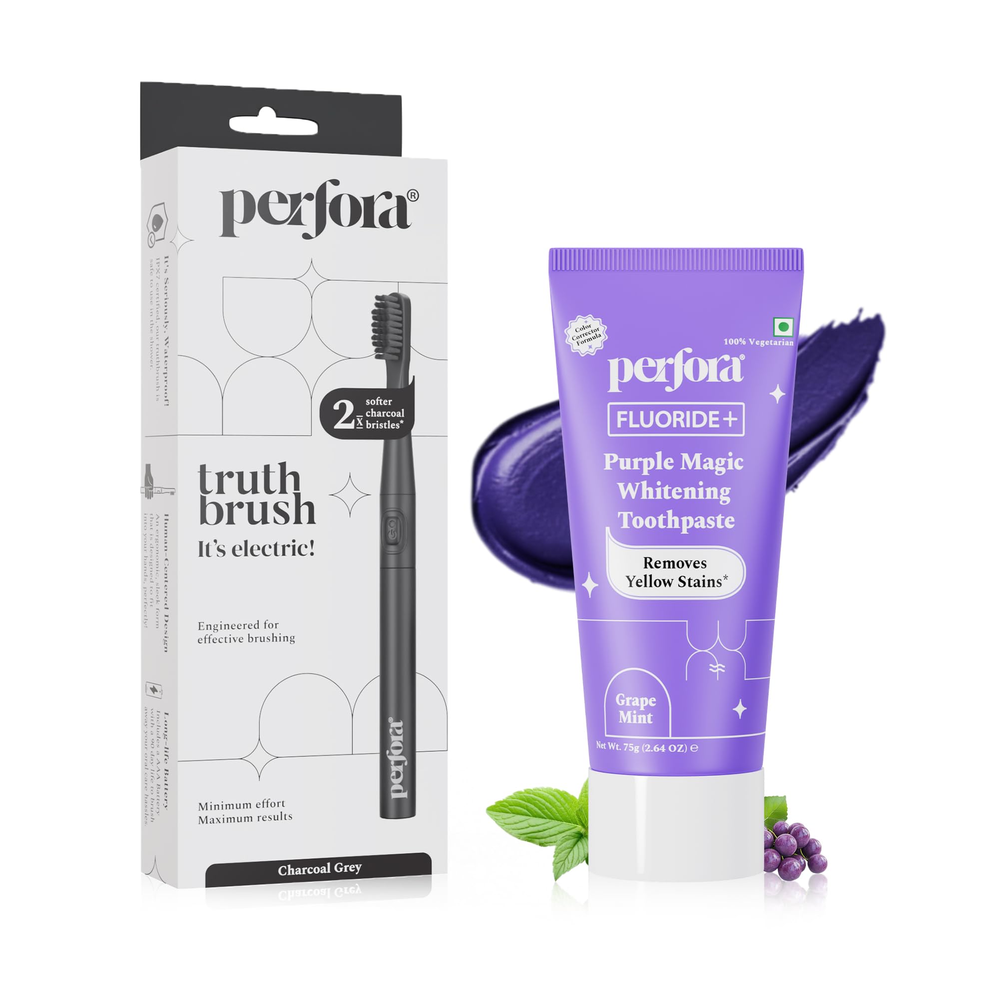 Perfora Rechargeable Electric Toothbrush With SLF Free Purple Toothpaste75g | Electric Toothbrush For Men, Women & Kids With 3 Modes, 1 Year Warranty | With Activated Charcoal Bristles | Limitless Black-image-49