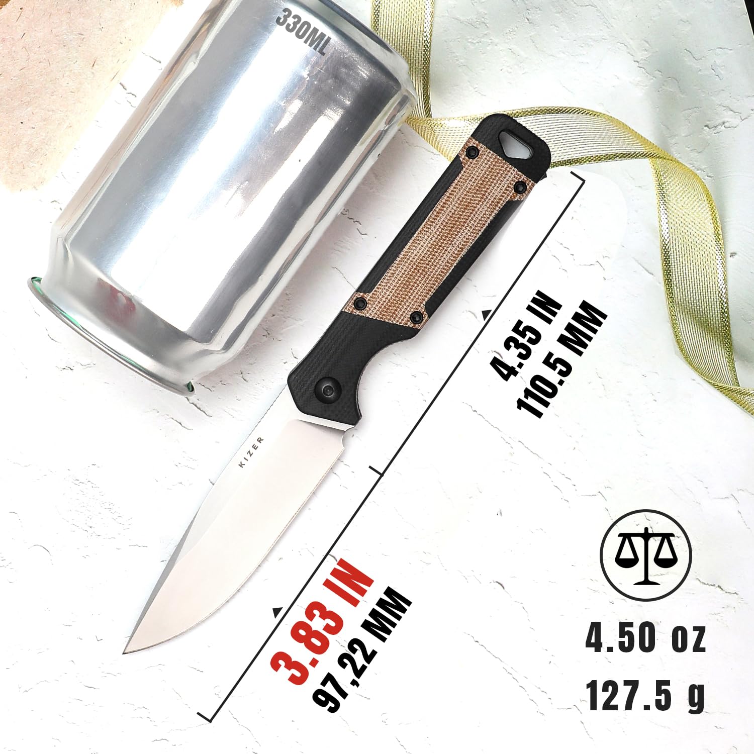 Kizer Militaw Outdoor Survival Feststehende Messer mit Scheide, 1067A2 | 9,7cm Nitro V Blade Jagdmesser Messer mit G10 & Micarta Griff, EDC Bushcraft Messer für Männer Frauen Geschenk
