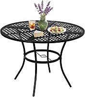 VINGLI 42" Round Metal Patio Dining Table with Umbrella Hole - Rust-Resistant Iron Outdoor Garden Table for 4-6, Black