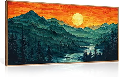 Miniatura 9 de Juego de Arte de Pared de Lienzo Enmarcado de Montaña del Bosque, Pintura de Pared de Cresta Abstracta, Decoración de Pared de Paisaje de Puesta de