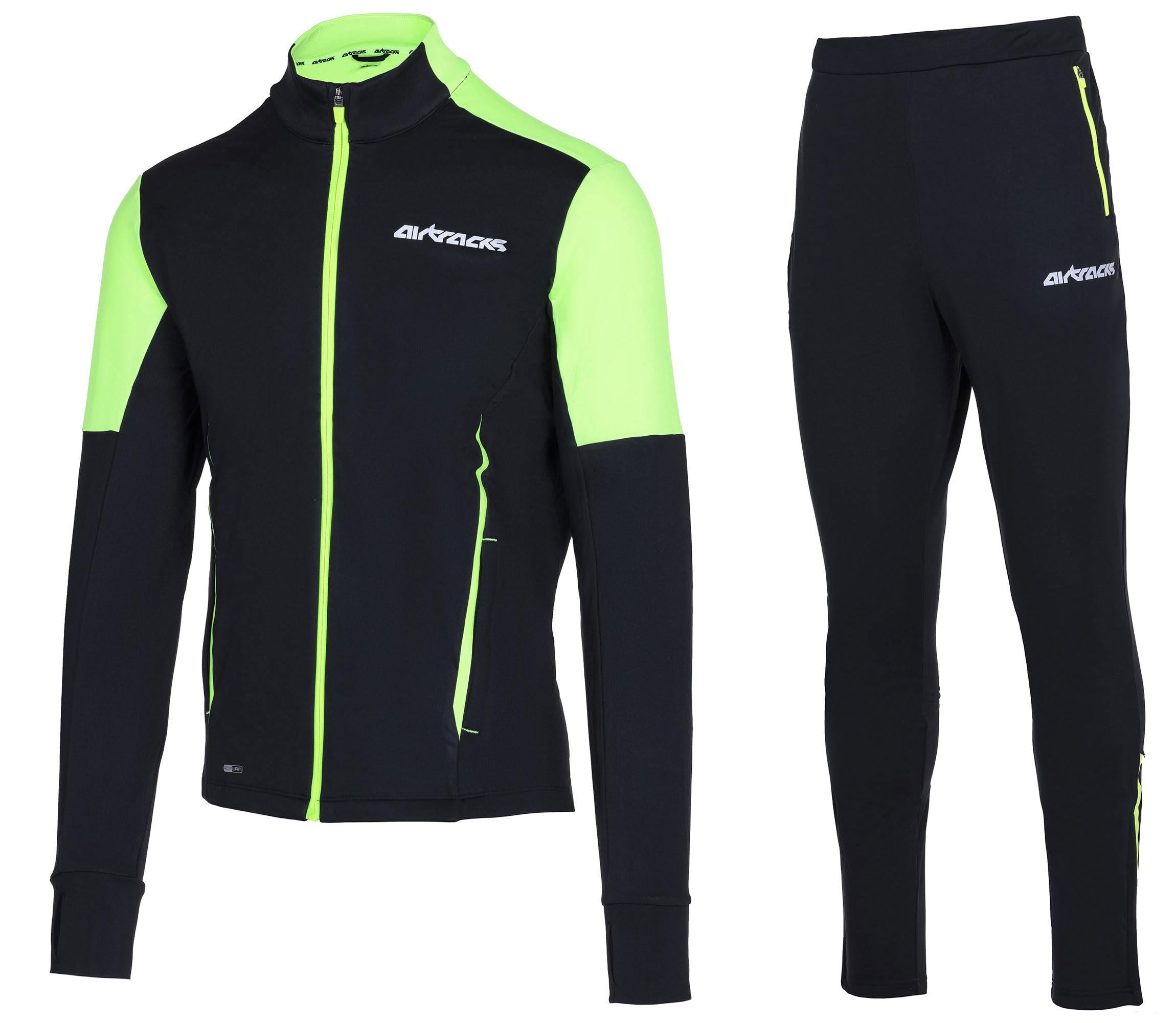 Airtracks Herren Winter Laufset Pro Team Thermo Laufhose Lang Laufshirt Langarm Sweatshirt Fleece Funktionsshirt Sport Langarmshirt Jogginghose Leggins