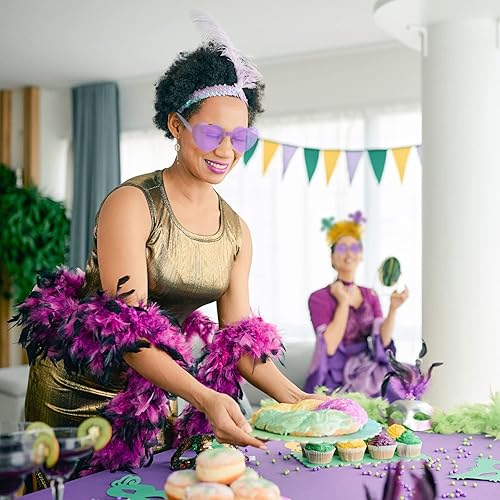 Miniatura 4 de Whaline Juego de 6 piezas de accesorios de Mardi Gras, 3 diademas con purpurina de Mardi Gras, diadema de carnaval, 3 gafas de corazón de Mardi