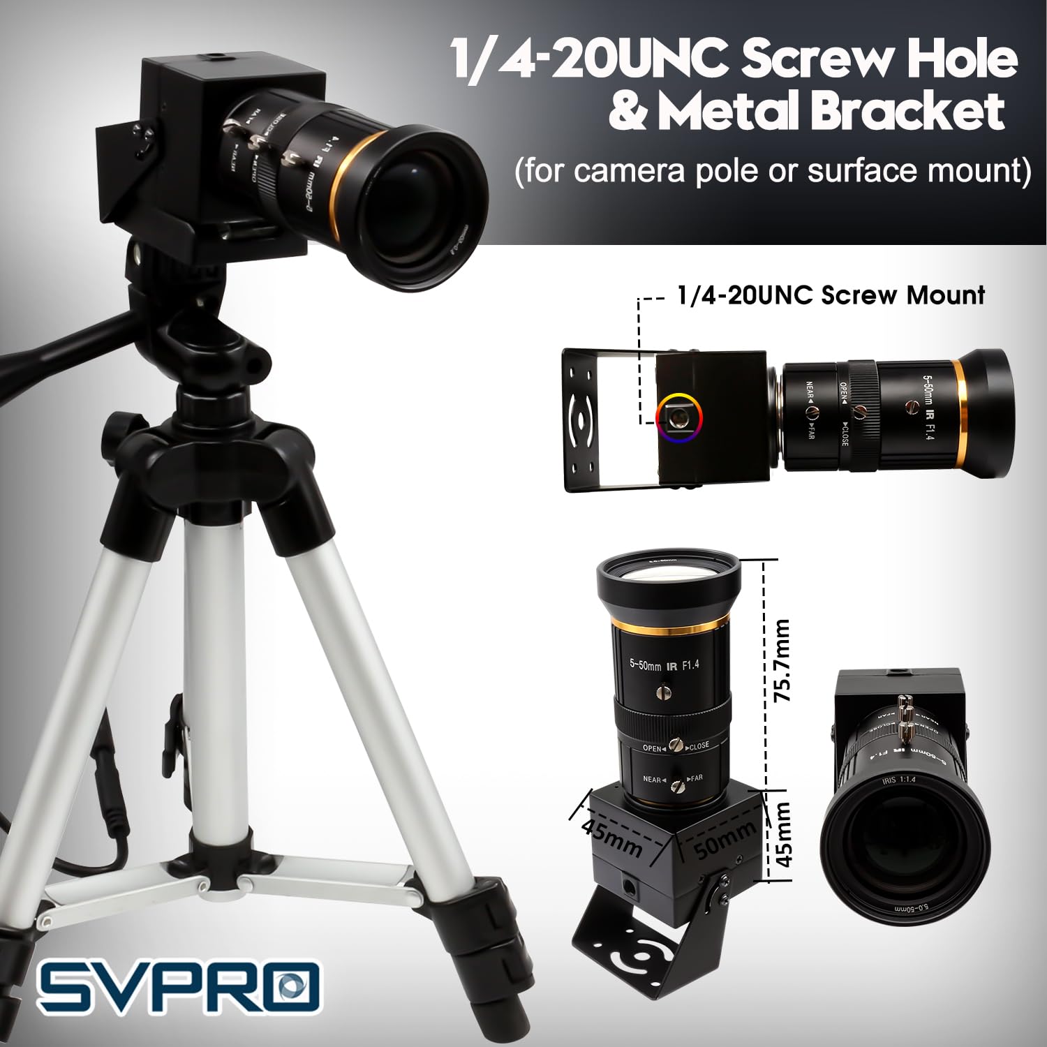 SVPRO Cámara USB de 5 MP 30 FPS con lente teleobjetivo de 5 a 50 mm, zoom óptico de 10X, cámara web de enfoque manual para macro y larga distancia, cámara de computadora con poca luz con sensor IMX335