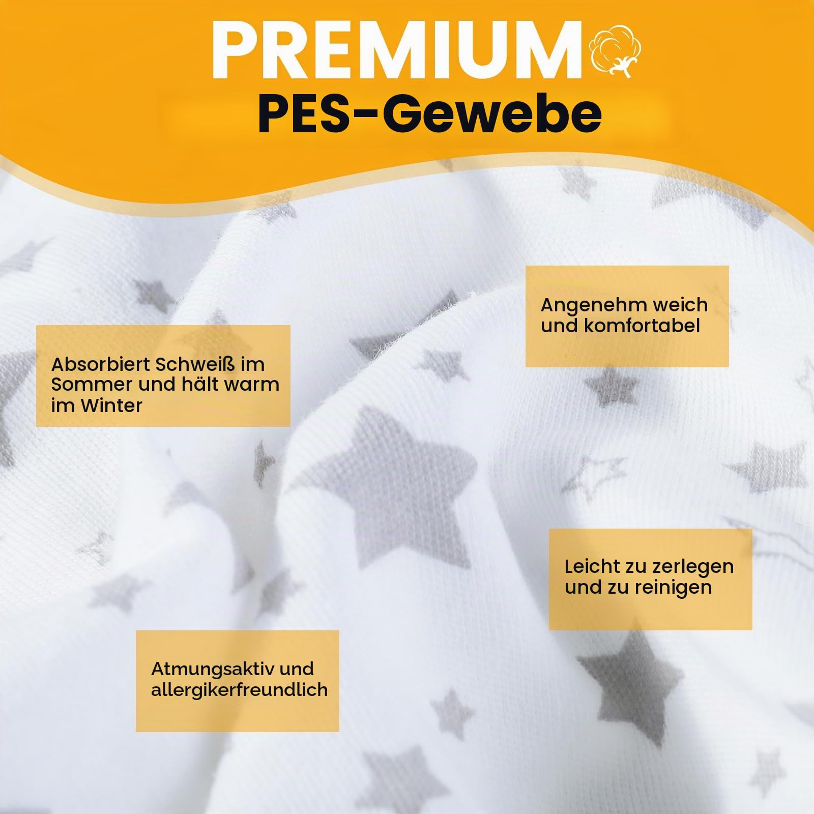 Orzbow Sommerbezug für Babyschale, Universal Schutzbezug aus 100% Baumwolle, für Babyschale (z.B. Maxi Cosi, CabrioFix, Pebble), Atmungsaktiv gegen Schwitzen, Maschinenwaschbar (Weiß Sterne)