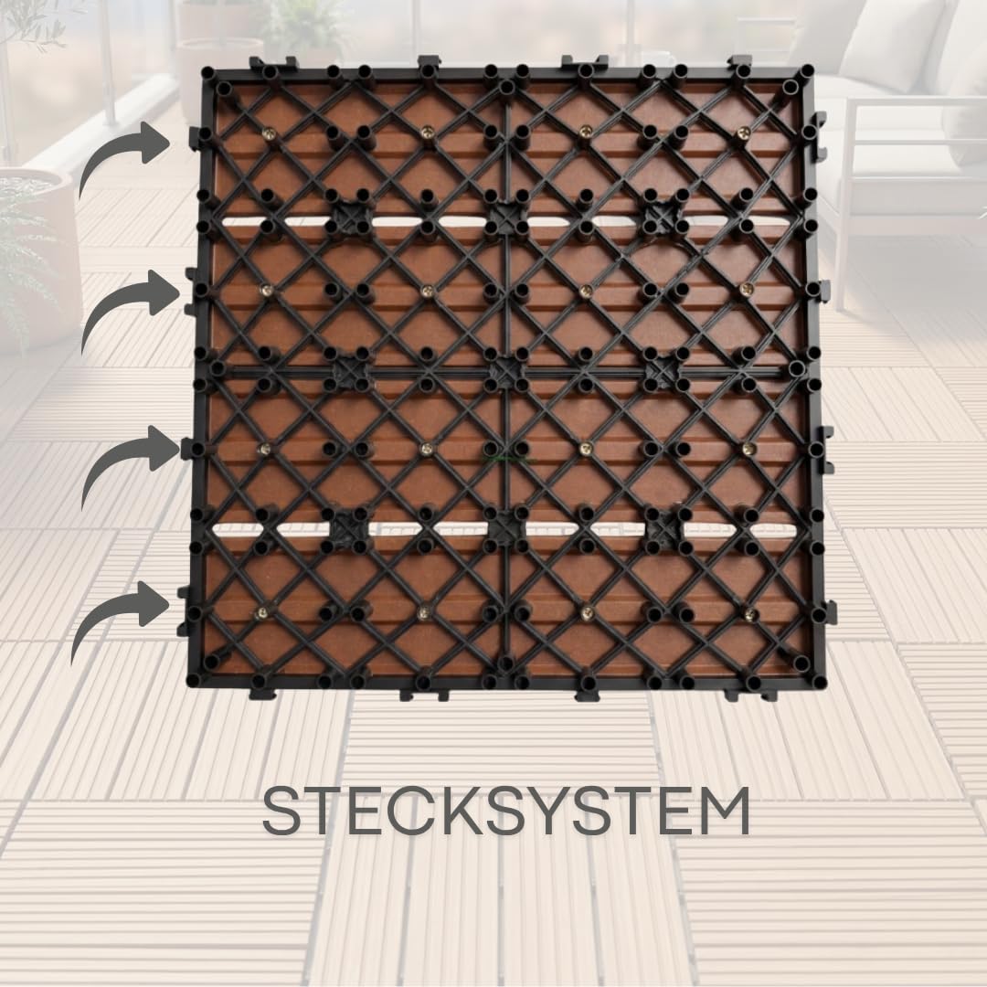 ActivoTex WPC Terrassenfliesen 30x30 cm 10er Pack – Klickfliesen Terrasse, Terrassenplatten Für Außenbereich – Balkonfliesen Klicksystem Wetterfest Für Balkon, Bad und Dusche