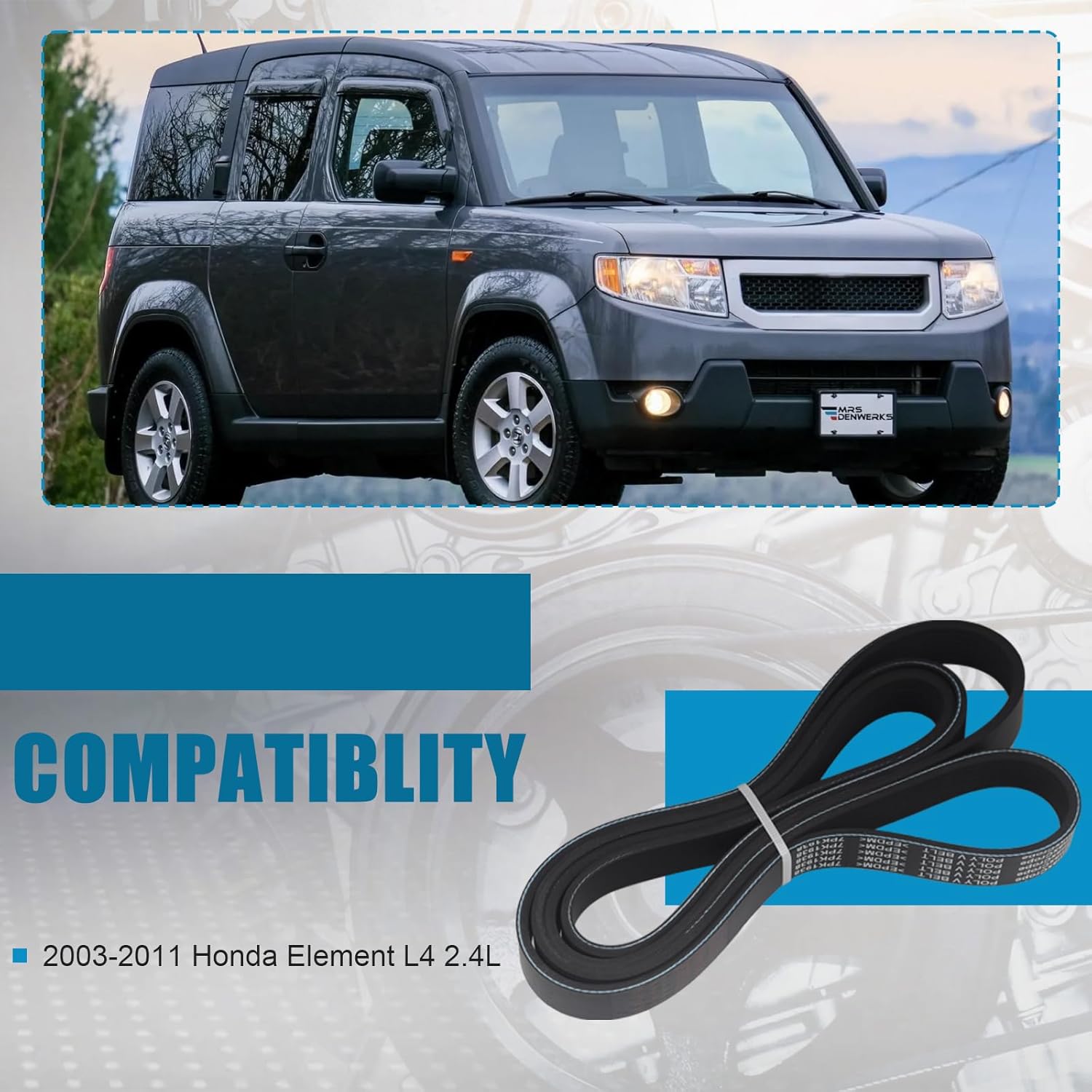 Engine Serpentine Drive Belt Compatible with Honda Element 2003 2004 2005 2006 2007 2008 2009 2010 2011 L4 2.4L - Accessories V-Ribbed Belt 38920PZDA01 7PK1763