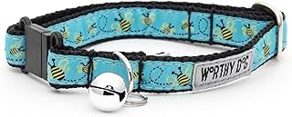The Worthy Dog Busy Bee Breakaway Adjustable Cat Collar, Kitten Collar for Cat With Bell, Comfortable And Durable Nylon Webbing, Blue, One Size