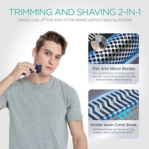 Miniatura 4 de VOYOR Afeitadora eléctrica de aluminio para hombres, afeitadora 3 en 1 para hombres con doble lámina de afeitado húmedo y seco, afeitado ligero de
