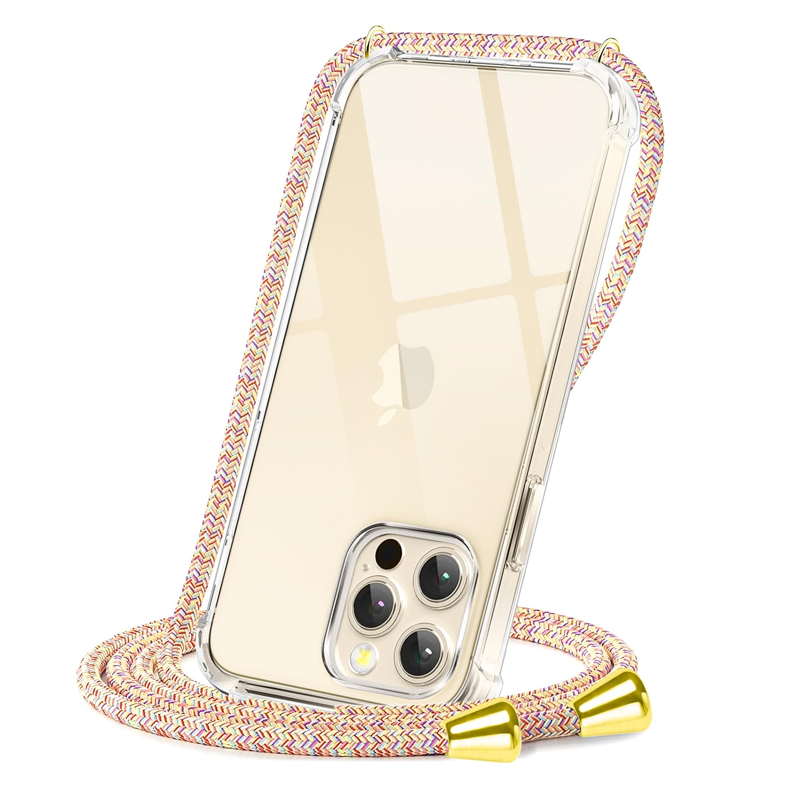 Crossbody Case for iPhone 14 Pro Max,Necklace Mobile Phone Cover with Cord Strap Clear Transparent TPU Soft iPhone 14 Pro Max Cover Holder with Neck Cord Lanyard Strap-Rainbow