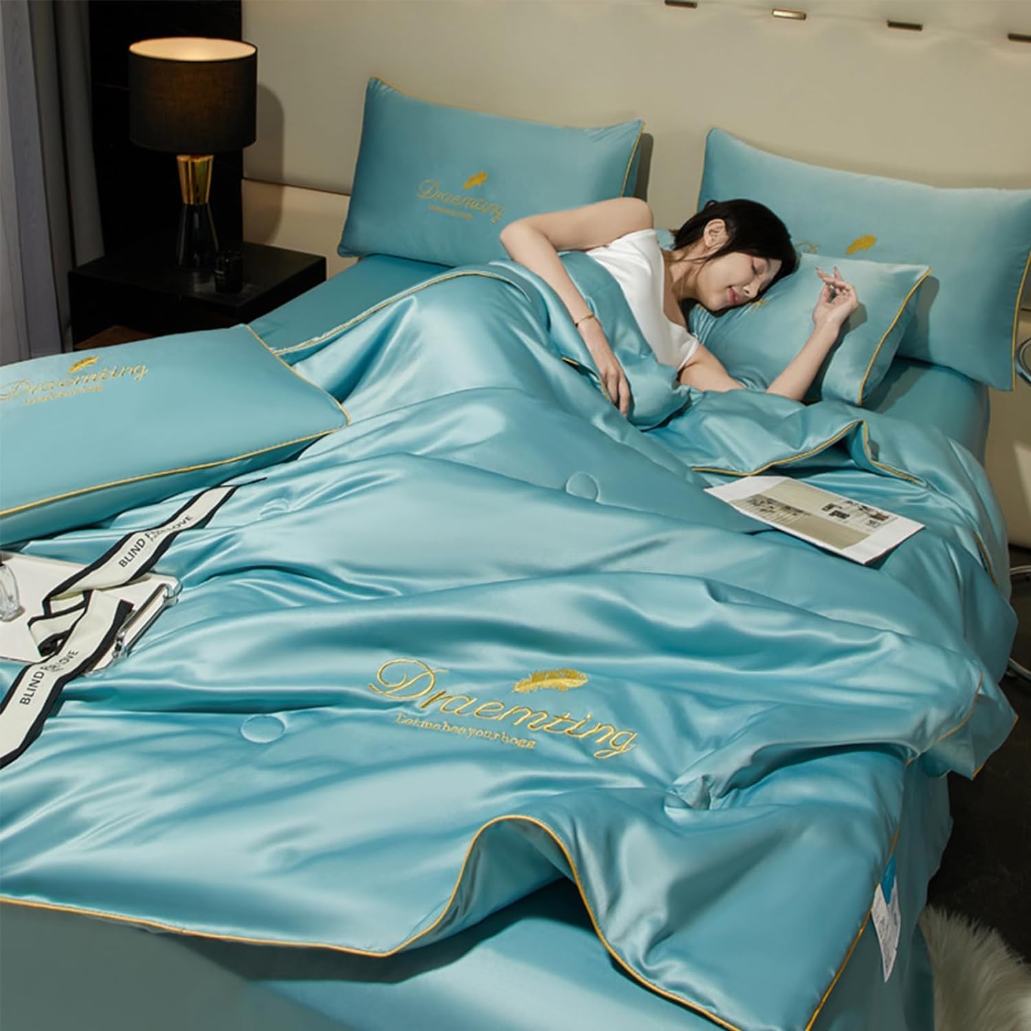 SHAIRMB Silk Comforter Queen Size for Summer, Cool and Comfortable Washable Ice Silk Simple Air Conditioning Comfoter Quilt, Blanket for Hot Sleepers & Night Sweats,G,180 * 220cm Quilt โ image 1