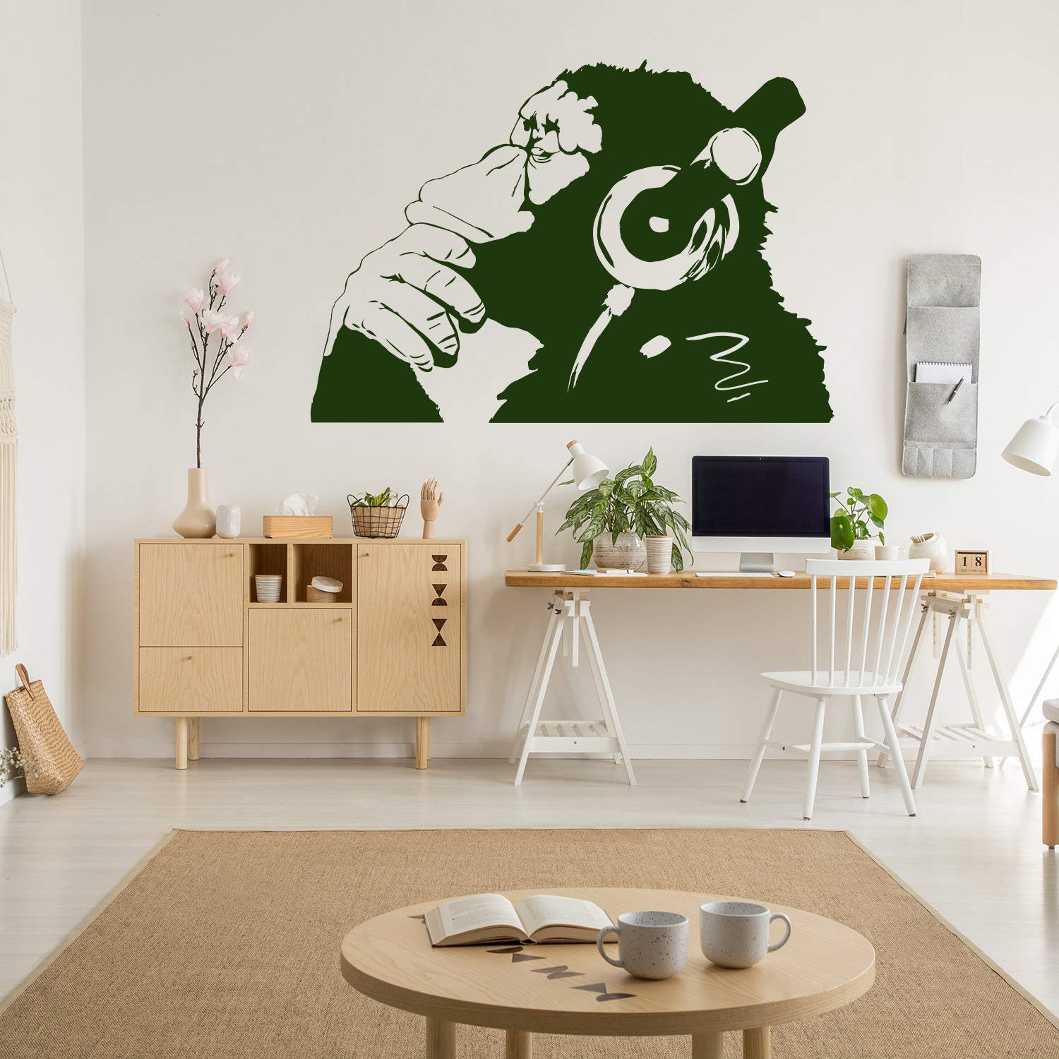Banksy Thinking Monkey - Adesivo da parete in vinile con stampa dj impermeabile pensatore Smart Decal - Street Thought cuffie Music Think Stickers