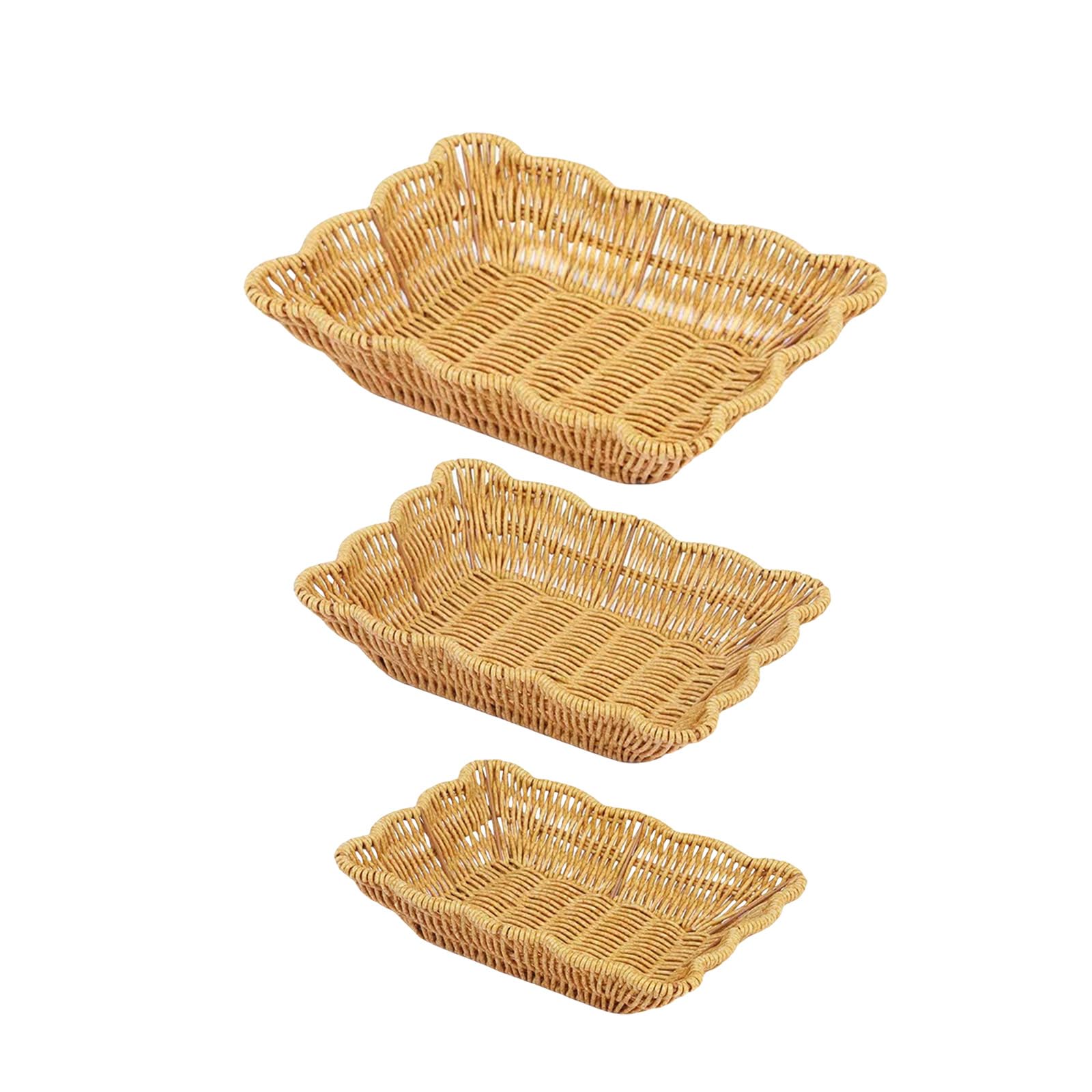 CUNZJIA 3pcs Imitation Rattan Woven Snacks Storage Basket Multipurpose Rectangular Bread Fruit Serving Tray Desktop Candy Plate