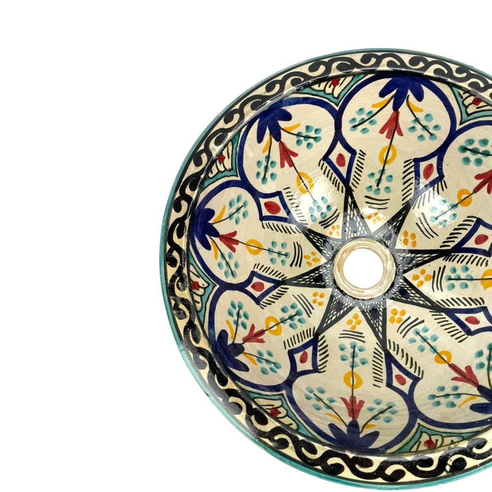 Lavabo lavandino marocchino in ceramica dipinta a mano, originale della città di Fes (Marocco) diam.cm40