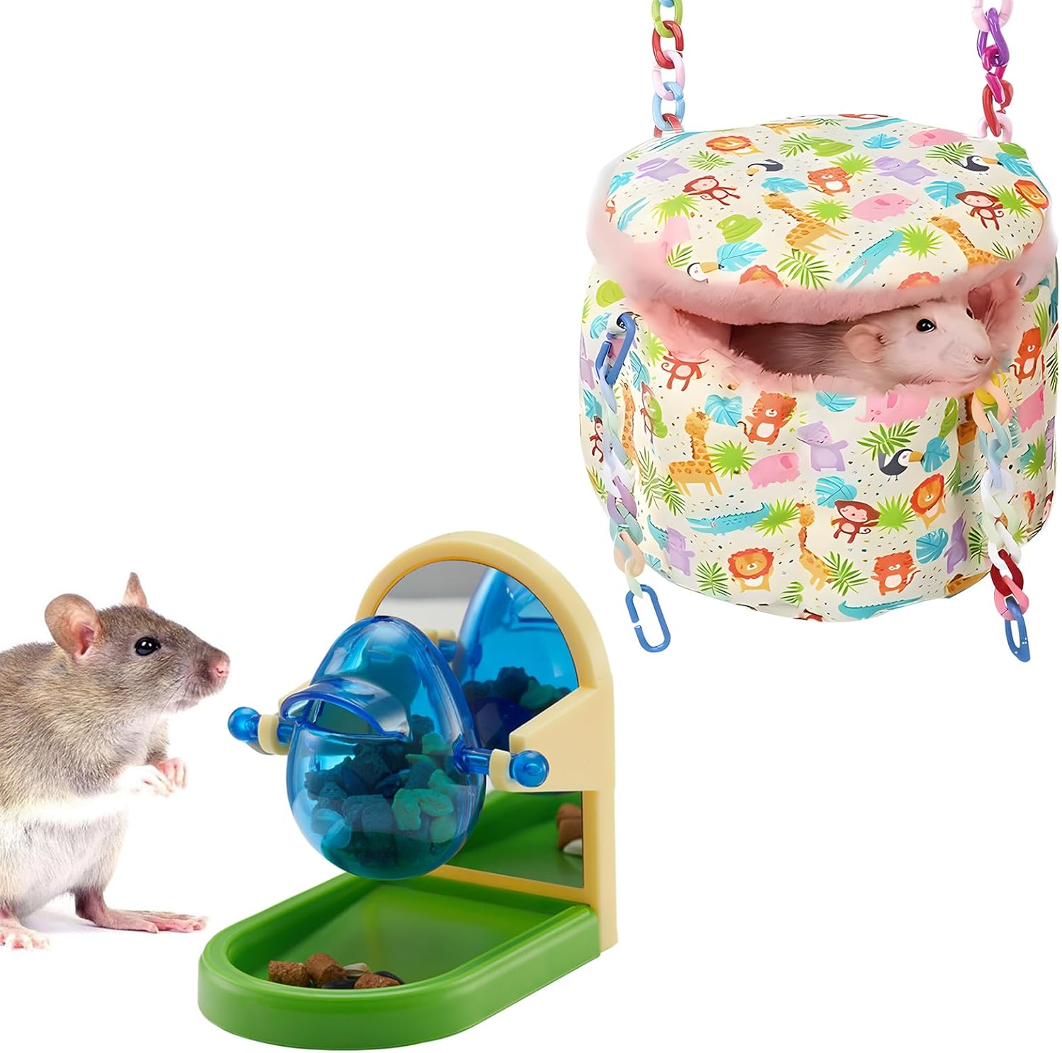 Rat Hammock for Cage, Rat Hanging Bed, Rat Cage Accessories Warm Sleeping Nest Bed, Rat Enrichment Toys, Interactive Foraging Toys for Rats, Intelligence Growth Rat Enrichment Puzzle Games