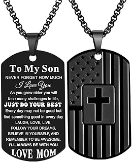 Coolvy To My Son Necklace from Mom Dad, Dog Tag Cross Necklace for Men,