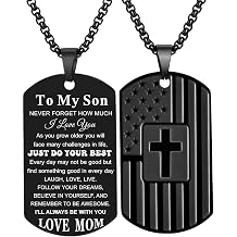 Coolvy Dog Tag Cross Necklace for Men American Flag Birthday Christmas Valentines Gifts for Son Grandson Daughter Granddaughter Family Jewelry