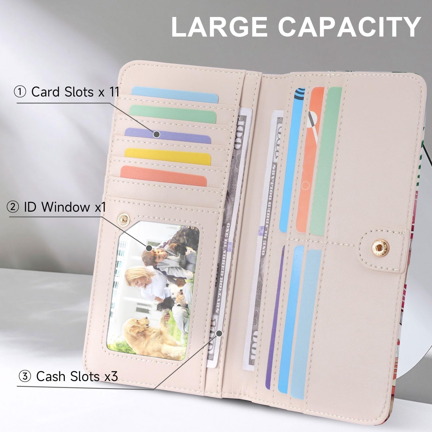 MEITRUE Wallet Women Slim Wallet for Women Thin Leather Wallet RFID Blocking Credit Card Holder Bifold Long Ladies Wallet Purse with 11 Card Slots - Image 3