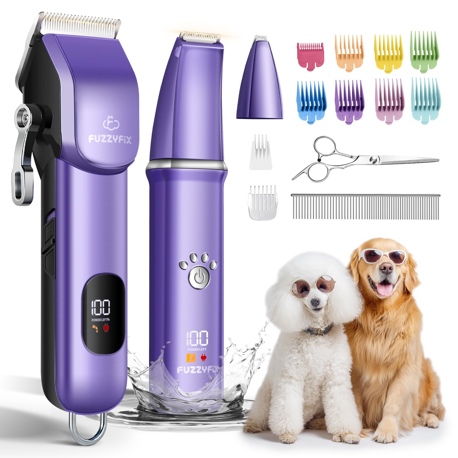 FuzzyFix Dog Grooming Kit, Dog Clippers for Grooming for Thick Curly Coats, Professional Pet Hair Shaver Paw Trimmer Cordless Rechargeable Low Noise
