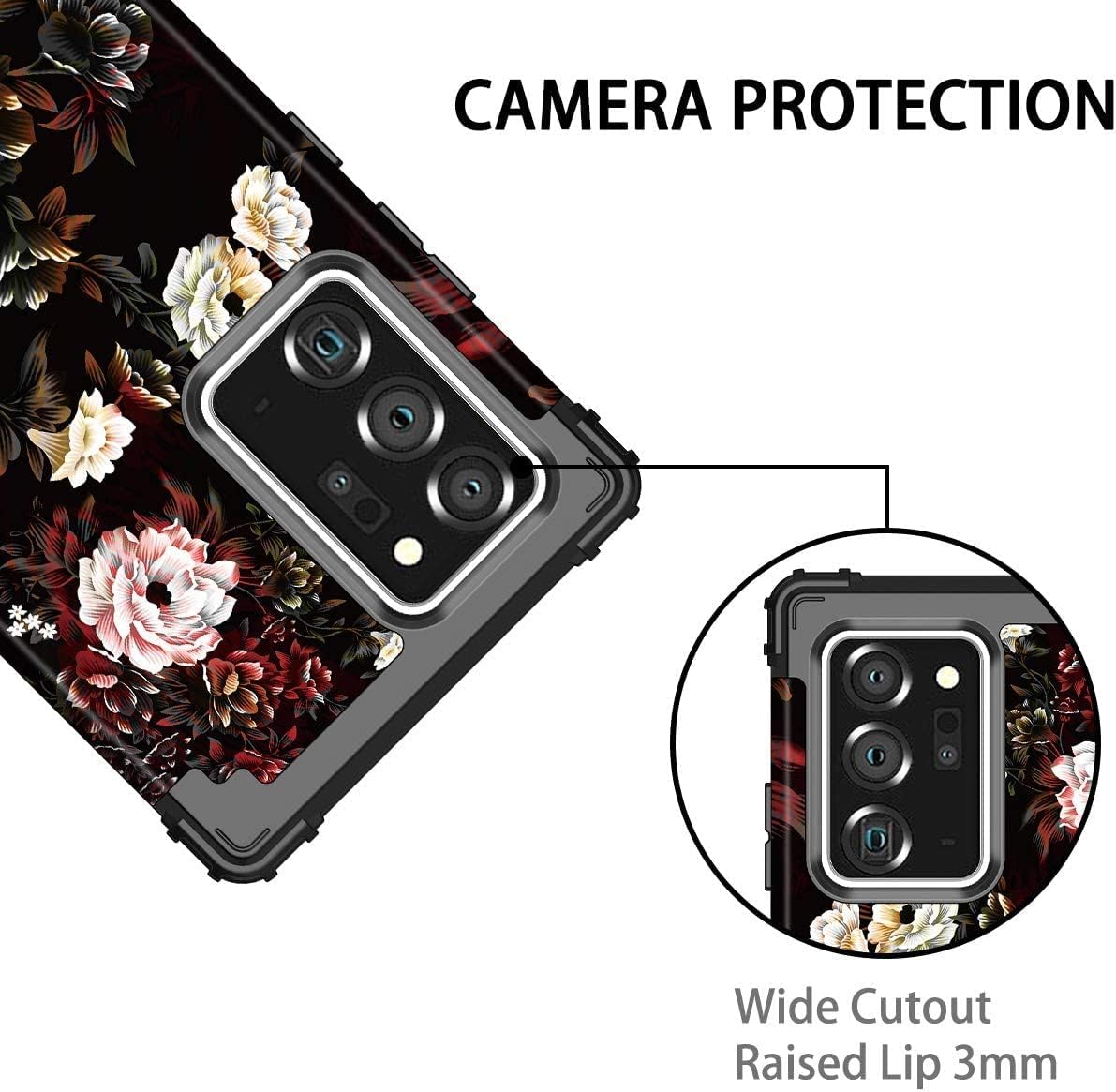 Rancase Compatible with Note 20 Ultra Case,Three Layer Heavy Duty Shockproof Protection Hard Plastic Bumper +Soft Silicone Rubber Protective Case for Samsung Galaxy Note 20 Ultra,Black/White