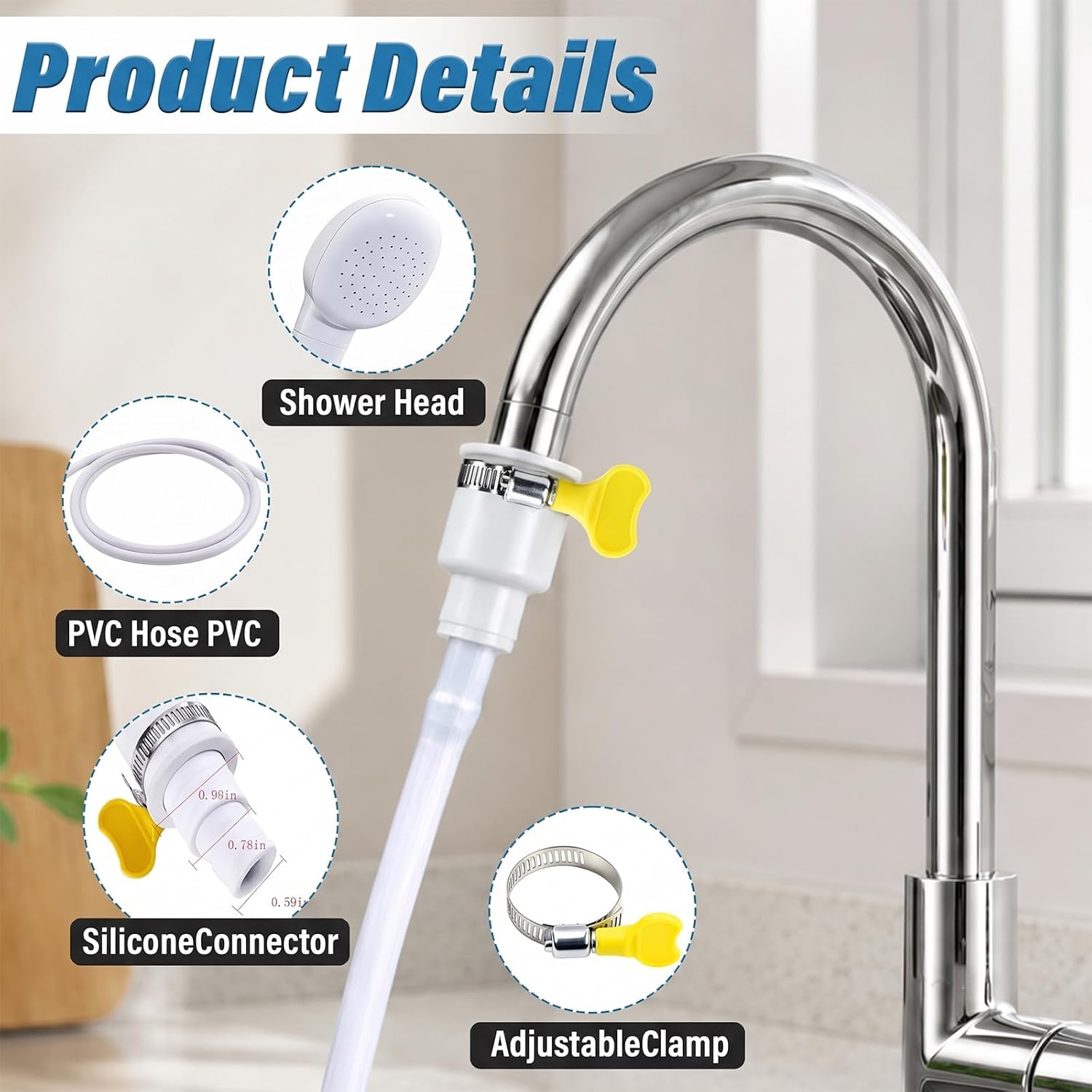 Dog Shower Hose Attachment for Bathtub Faucet 6.5FT - Anti-Burst & Slip-Proof Design, Fits Round Faucets Only, Tool-Free Install with Pet Bathing Gloves & Hooks for Sink, Outdoor