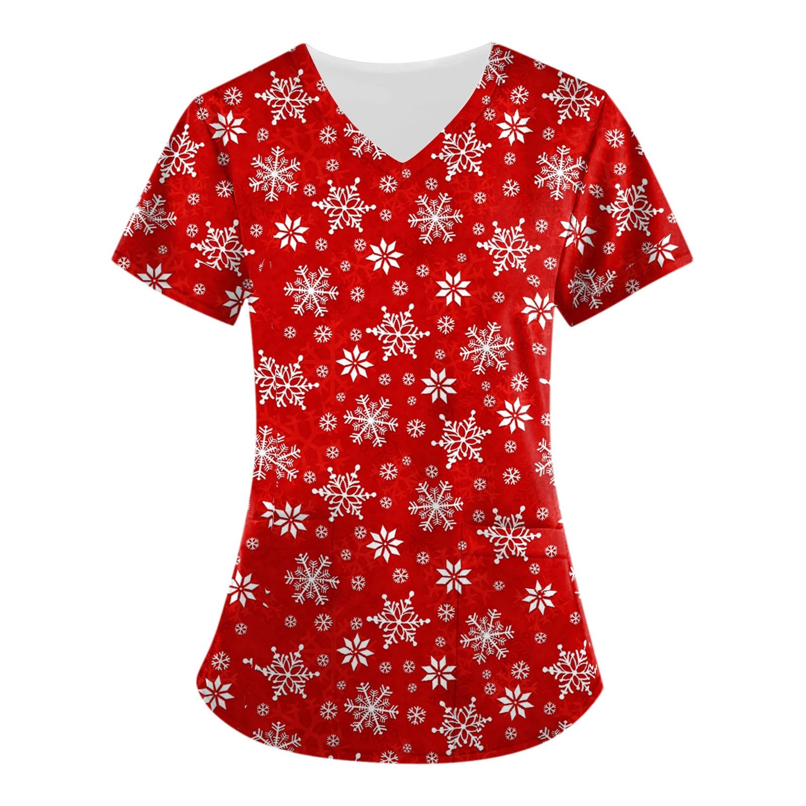 Women's Scrub Funny Cute Christmas Printed Scrub Tops Medical Nursing Tops Holiday Scrub Tops
