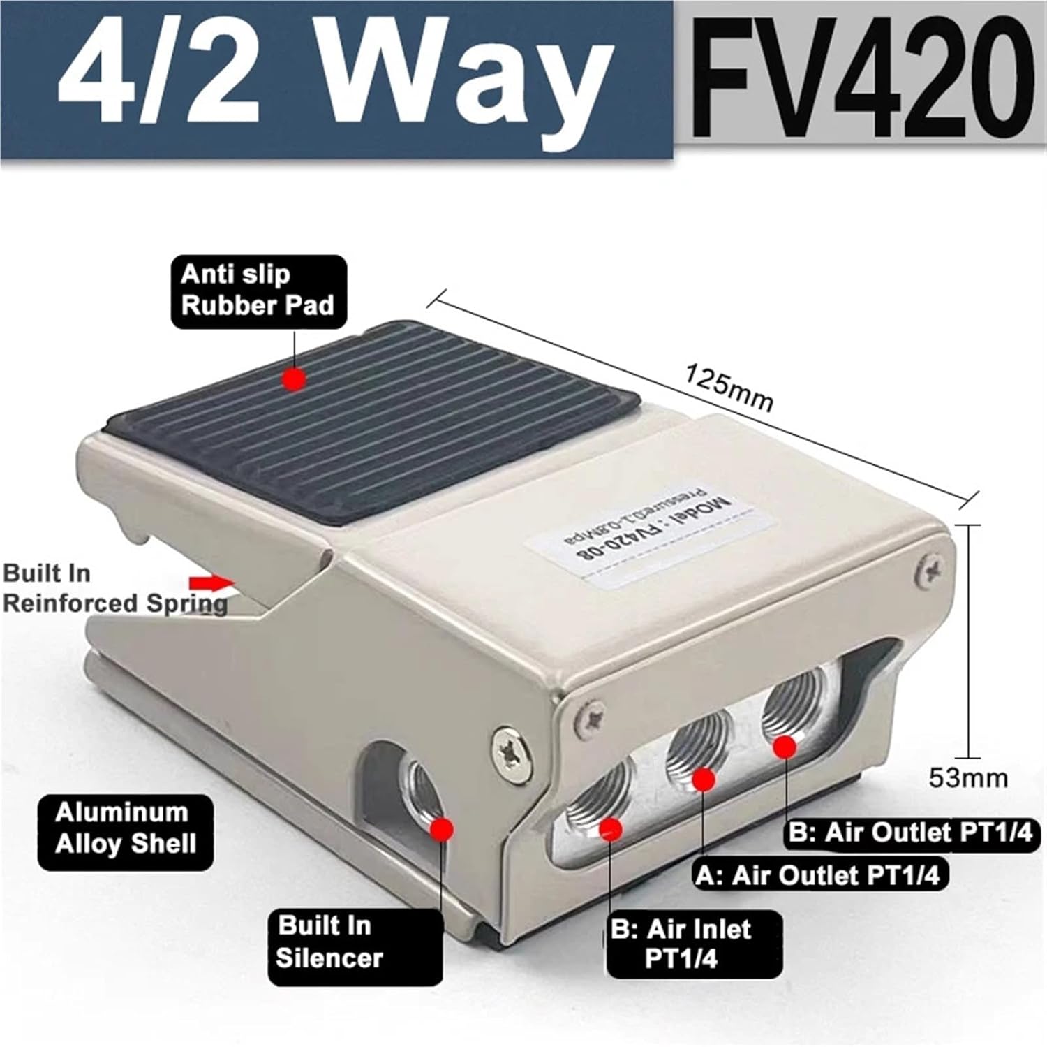Pneumatic Valve 4F210-08 FV-02 PT1/4 Foot Switch FV320 FV420 ST-402 Cylinder Aair Exchange Directional Control Valve Tool(4F210-08 PC6-02)