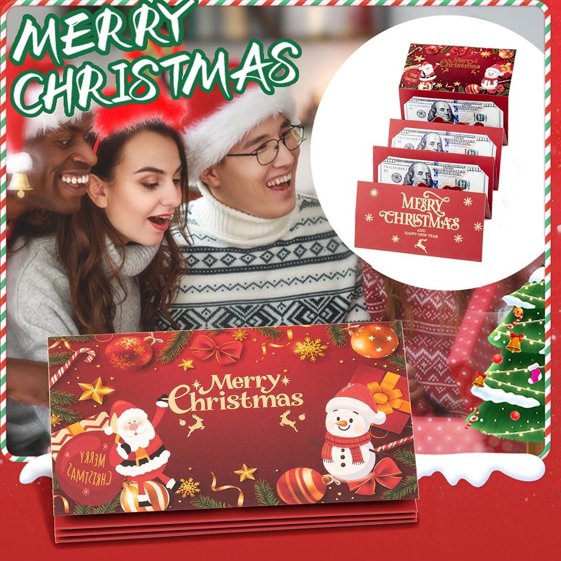 Christmas Cash Gift Envelopes, 2026 New Xmas Money Holders for Cash, Money Gift Card Holder with 6/10 Slots, Surprise Money Envelope for Men Women Girls Boys (Christmas Elk-6 Slots, 5Pcs)