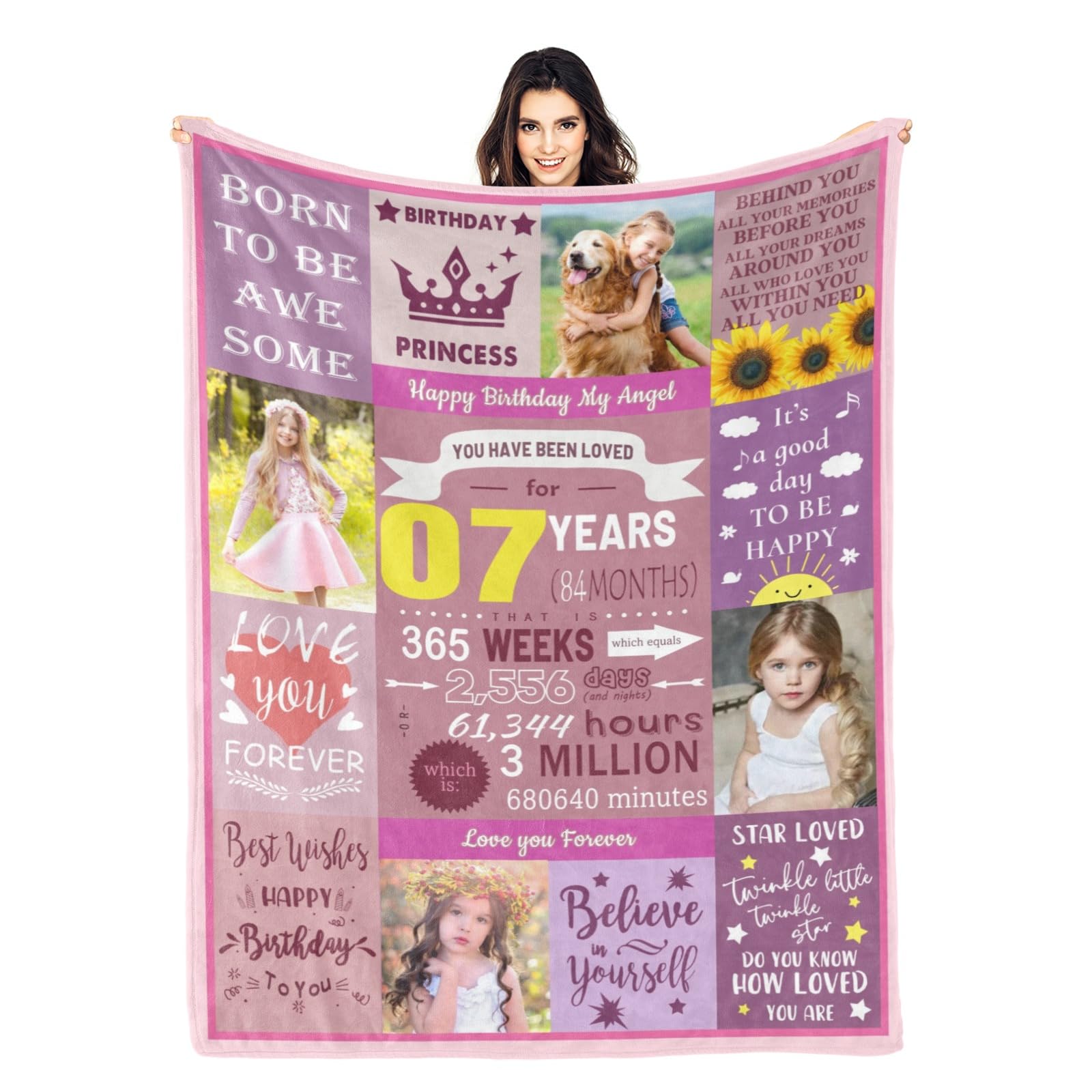 Kendt Personalised 7th Birthday Gifts for Girl Daugther Granddaughter,Custom 7th Birthday Blanket with Photos,7 Year Old Girl Birthday Gifts Birthday Presents,7th Birthday Decorations