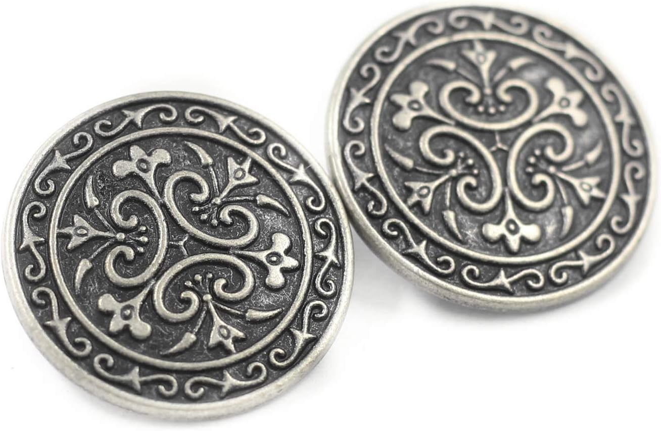 Bezelry 12 Pieces Celtic Flowers Metal Shank Buttons. 23mm (7/8 inch) (Antique Silver)