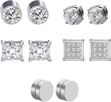 KSJEHW 4 Paia Orecchini Magnetici in Acciaio Inossidabile per Uomo Donna Unisex Non-Piercing Calamita Finti Orecchino Set,5/6/7/8mm