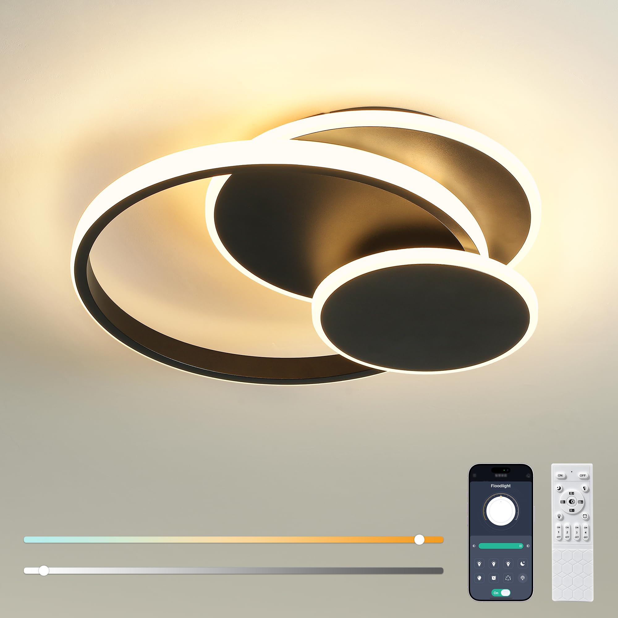 MELAYR 33W Ceiling Lights, 3960LM Dimmable Ceiling Lights with Remote Control, 3000K-6500K LED Ceiling Lamp for Living Room,Bedroom,Dining Room Kitchen, 10%-100% Brightness with Memory