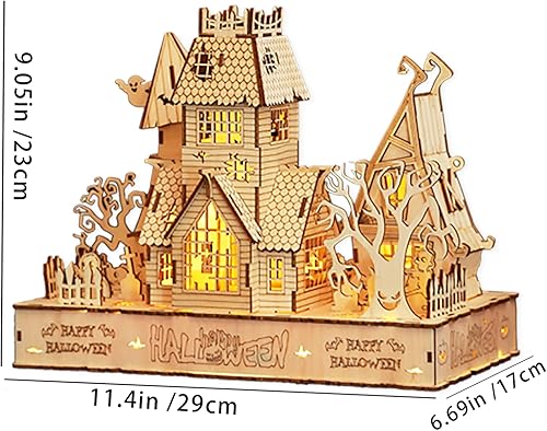 Miniatura 6 de Rompecabezas de madera 3D de casa embrujada de Halloween, rompecabezas creativo de madera que brilla en la oscuridad, kit de construcción de modelos