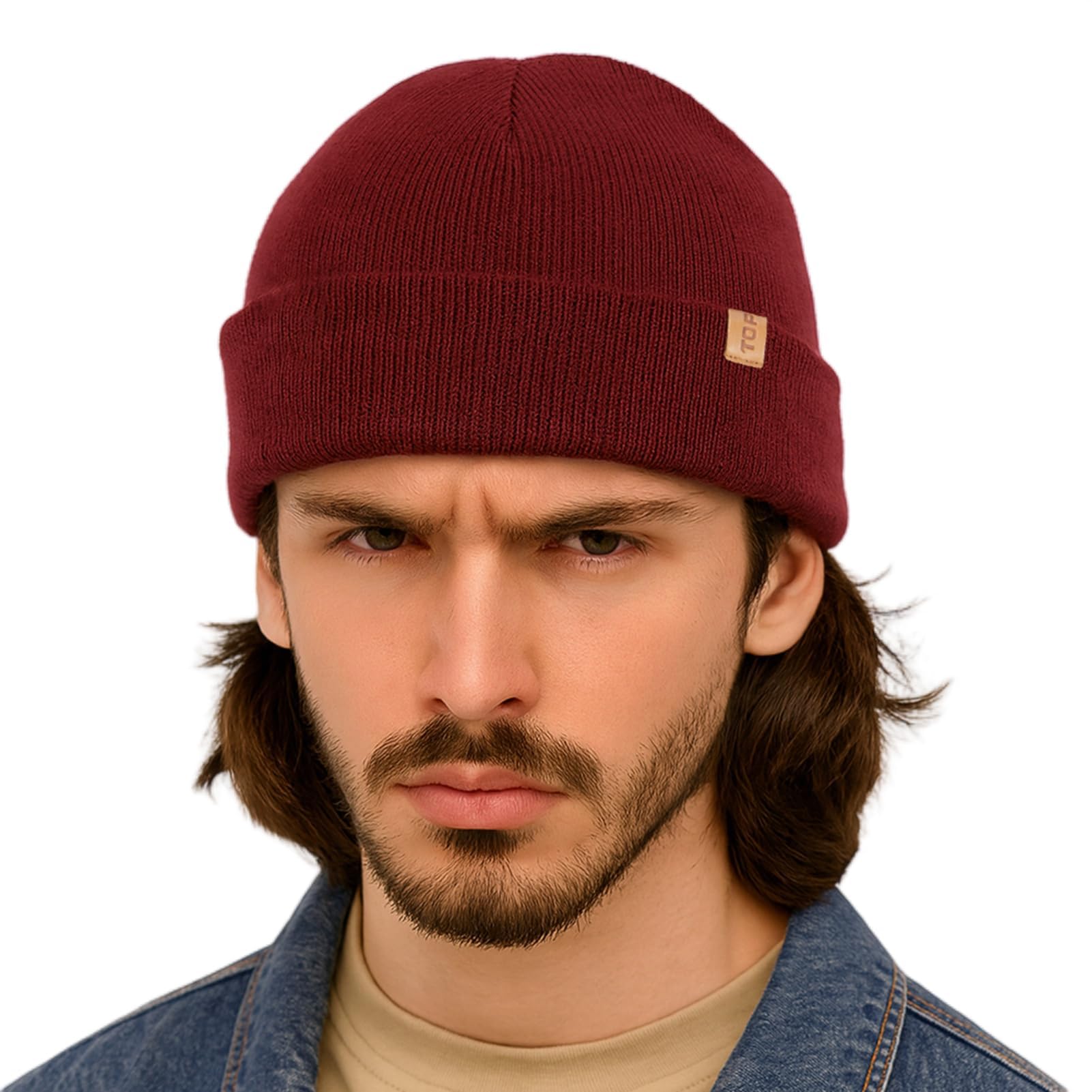 TOP-EX Berretto invernale da pescatore in 80% lana merino, per uomo e donna, caldo a doppio strato, lavorato a maglia, per corsa e golf, M-XXL