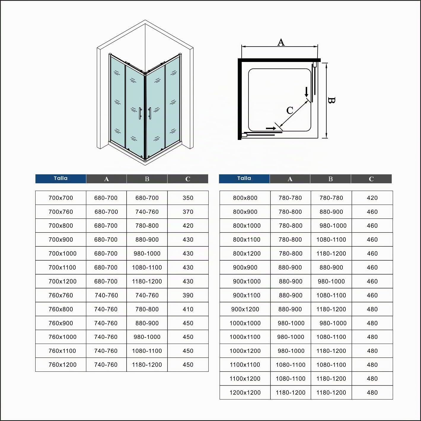Cabina de ducha mampara de ducha corredera puerta 5mm cristal Aica 80x80cm con plato de ducha