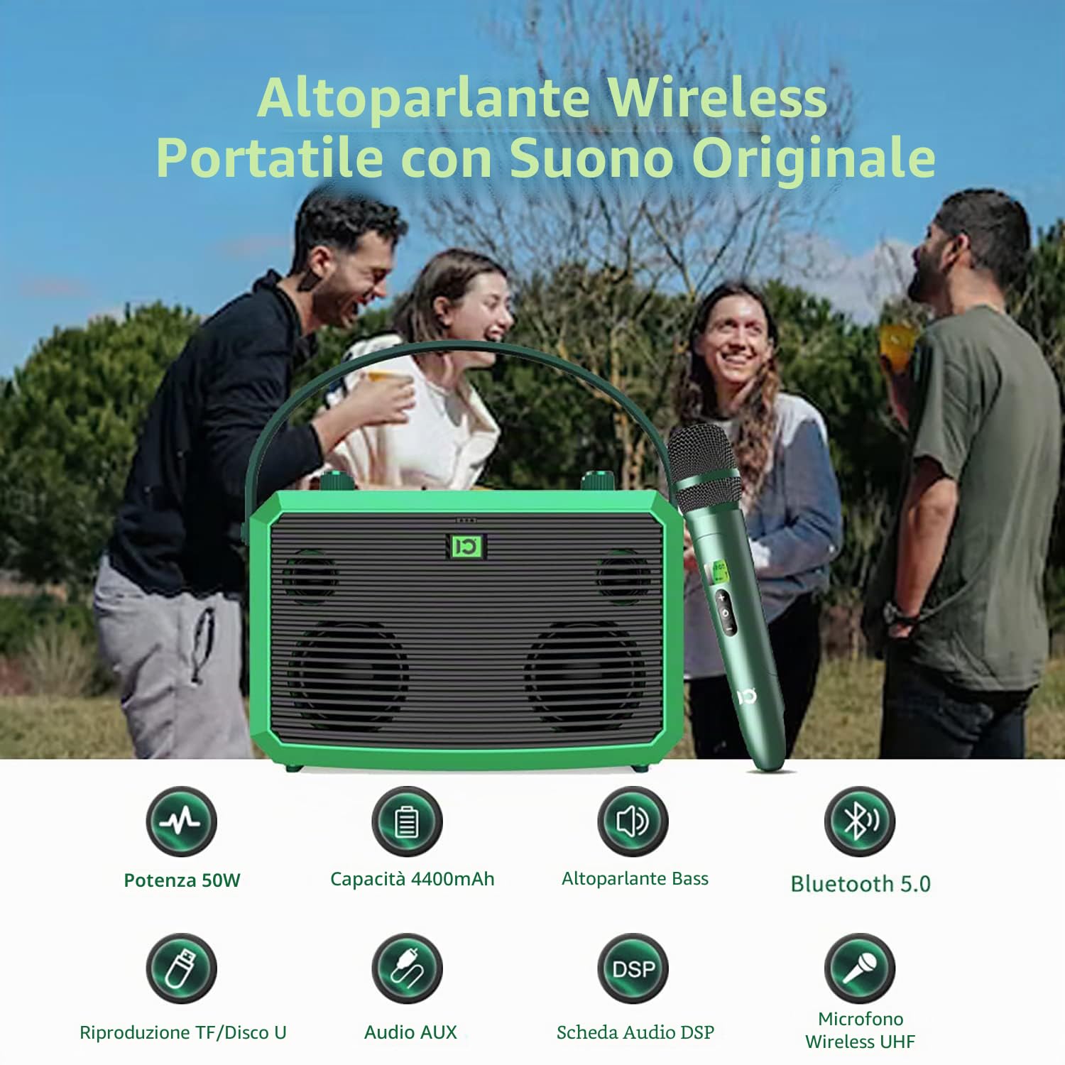 SHIDU 50W Macchina Karaoke per Adulti, Sistema PA Portatile Amplificatore Vocale Altoparlante Bluetooth con Microfono Wireless e Telecomando, Supporta AUX/USB/SD per Broadcast, Casa, Feste