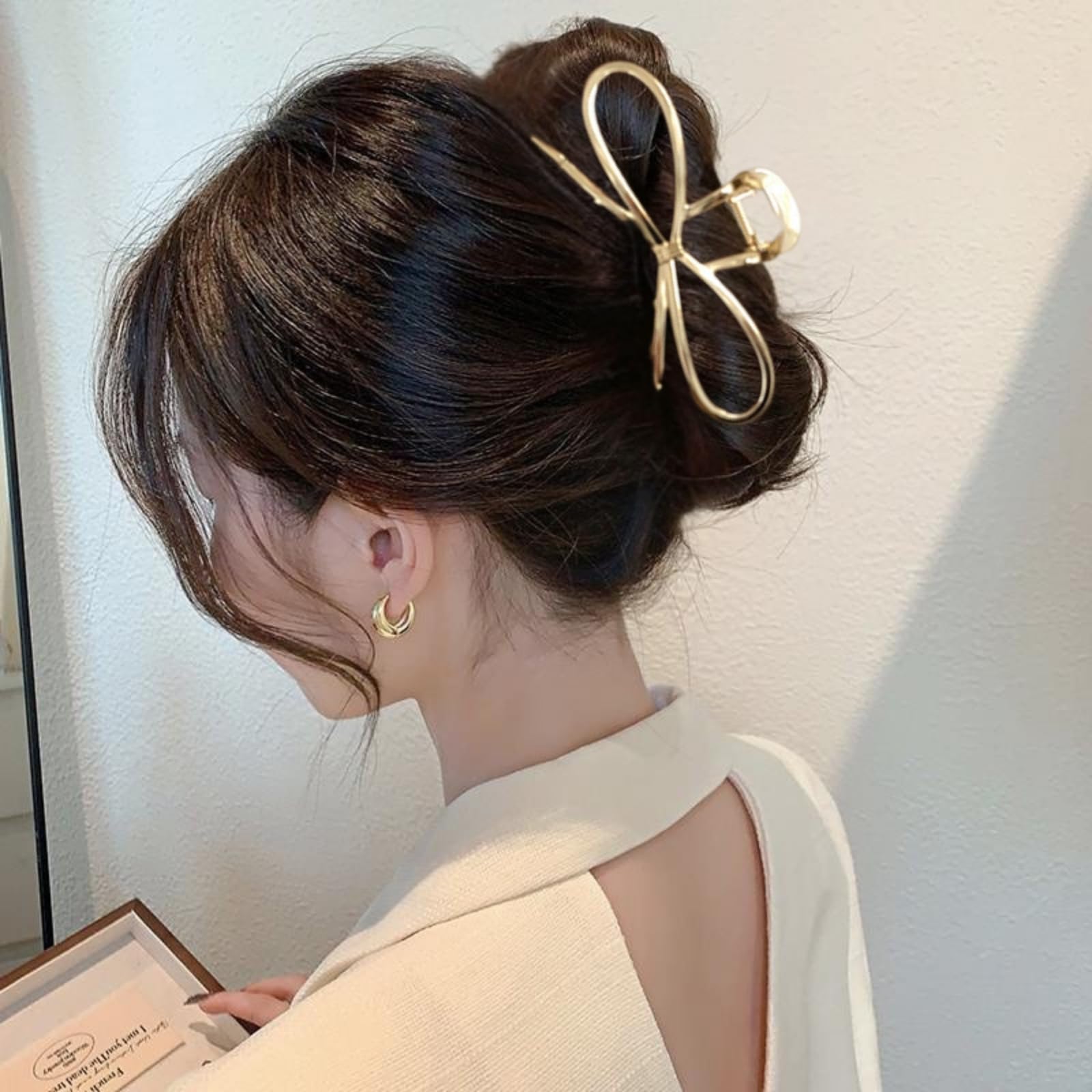 Amazon.com : Bow Hair Claw Clips Gold Metal Hair Clips  display picture 2