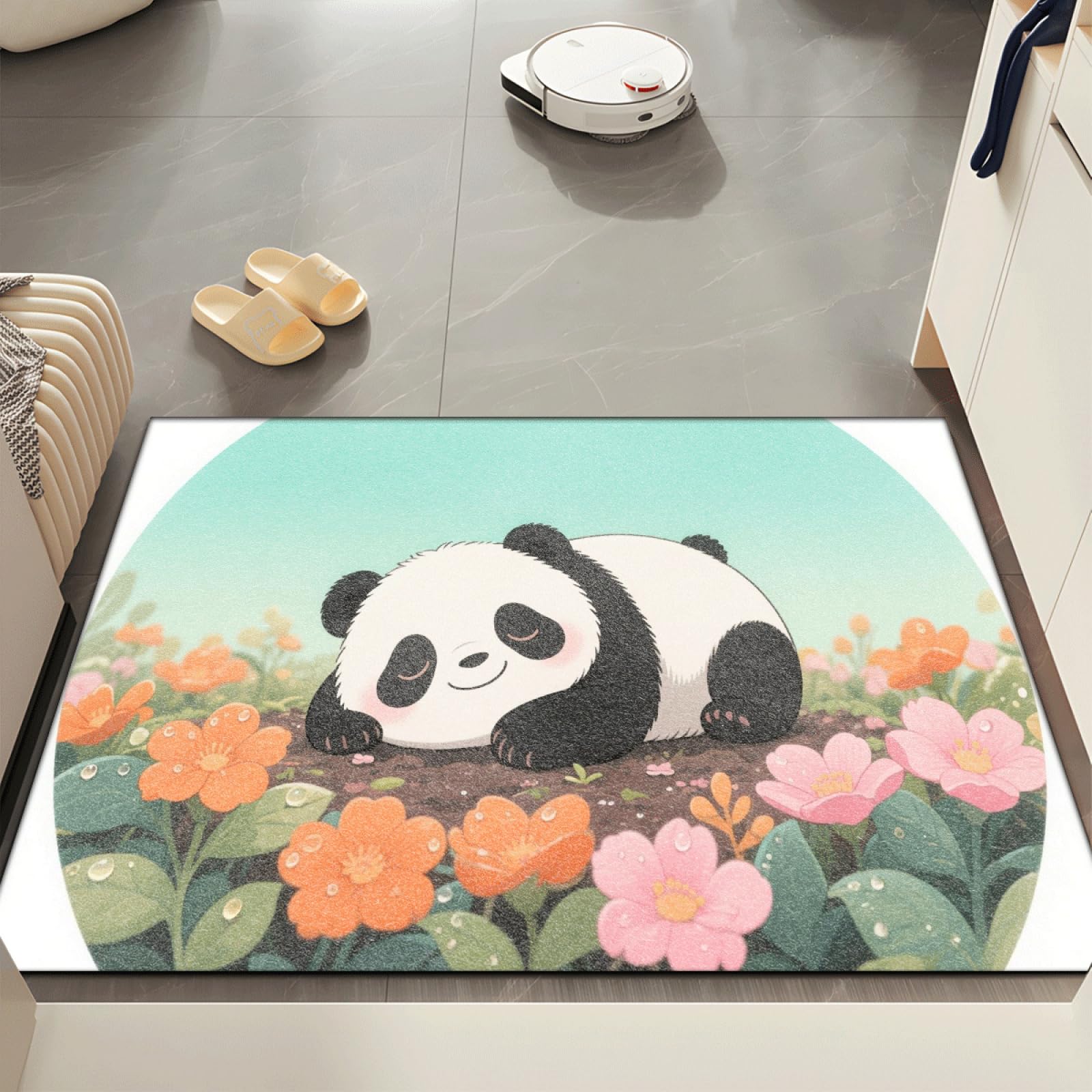 Paillasson Exterieur Entree Fleur De Panda Vert Tapis Entree Interieur Facile à Nettoyer Paillasson Interieur Antidérapant Lavable en Machine pour Chambre Cuisine Couloir 80x120 cm