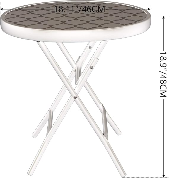 PHI VILLA Folding Side Table, Foldable Coffee Table, Outdoor Garden Table, Small Round Patio Table - Black Grid - 3
