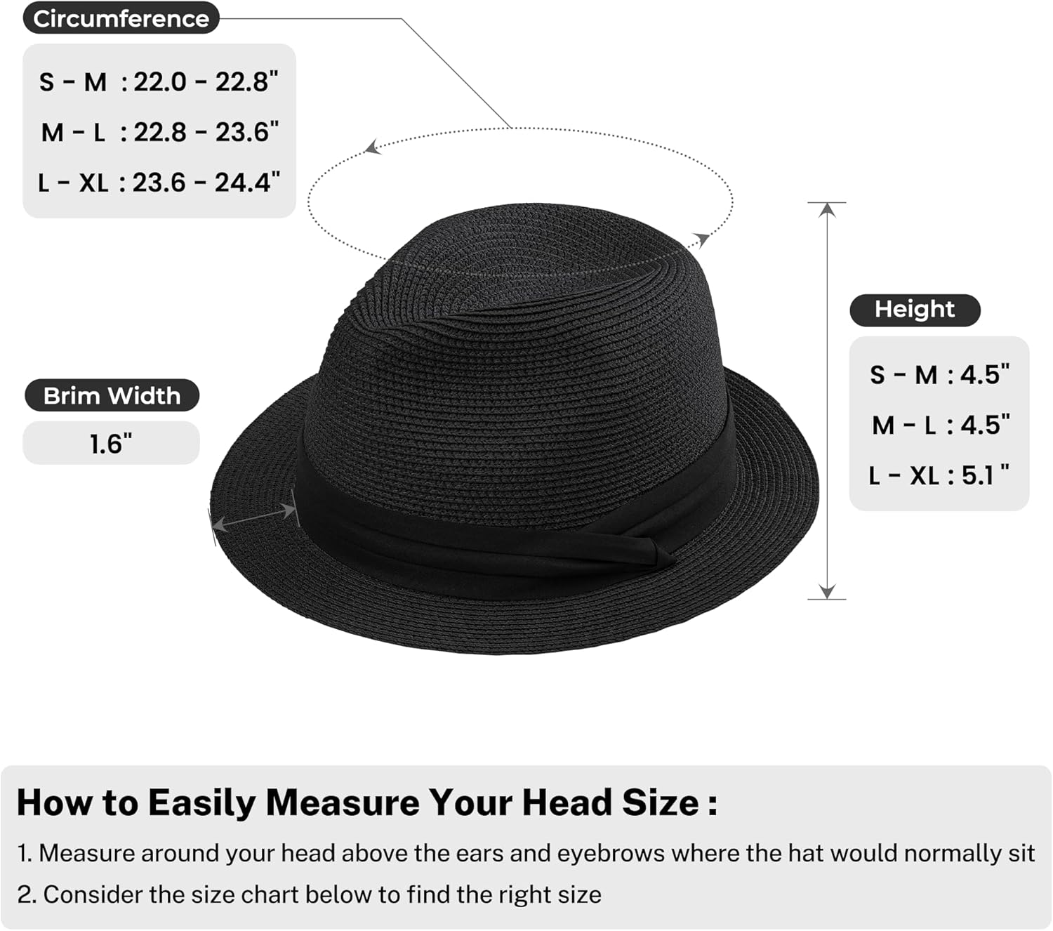 Panama Hat Straw Fedora Hat for Men Women Packable Short Brim UPF 50+ UV Sun Protection Summer Beach Hat - Image 5