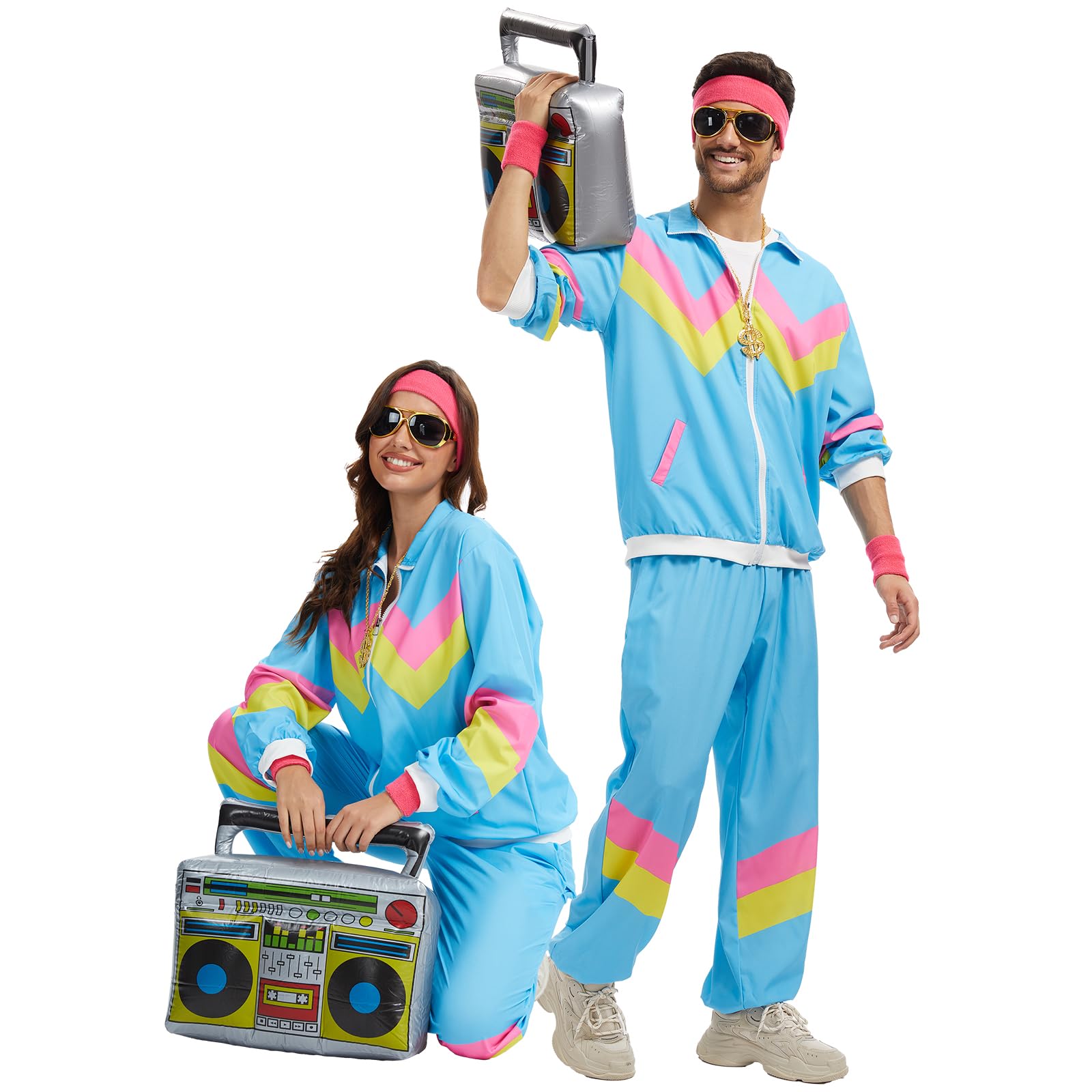 80er 90er Jahre Outfit Herren Damen Retro Trainingsanzug,Disco Ganzkörperanzug Hip Hop Sportanzug Set,Jogginganzüge,Streetwear Trainingsanzug Kostüm, Faschingskostüme