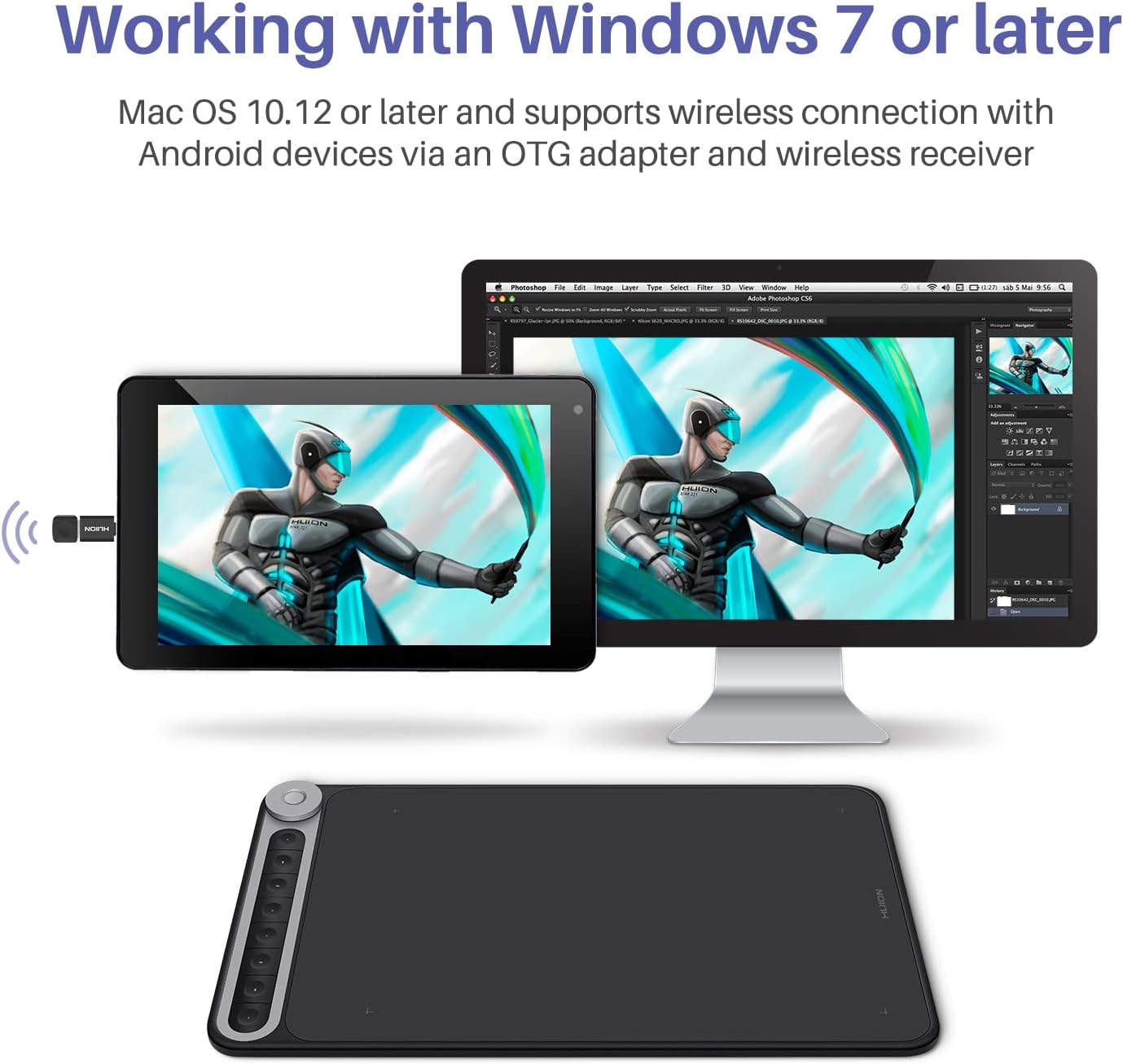 قلم نوری وتبلت Huion  Android  Wireless Drawing Graphics 10.5inch مدل Huion Inspiroy Dial Q620M